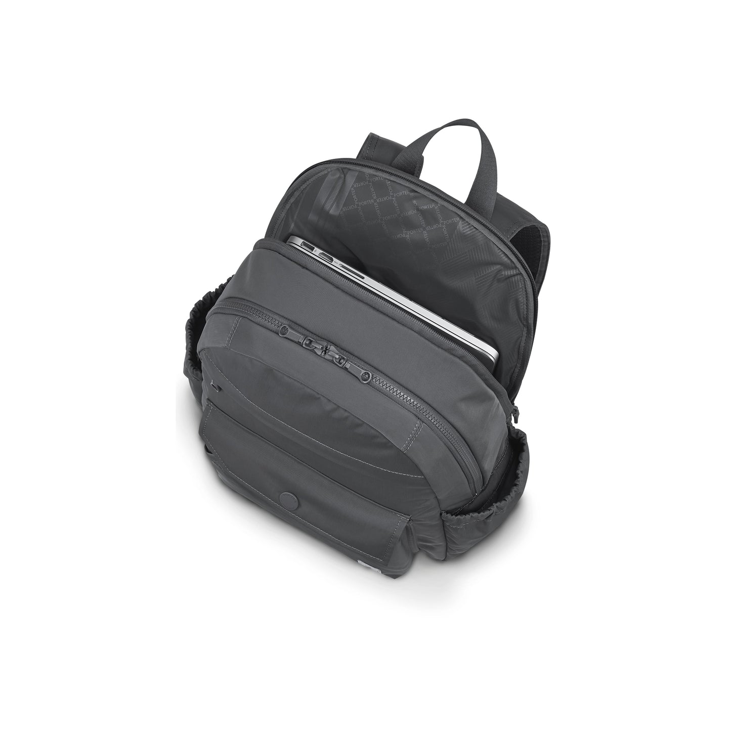 PORTER INTERNATIONAL Lapse Backpack Grey textured fabric backpack front flap pocket zip compartments everyday carry