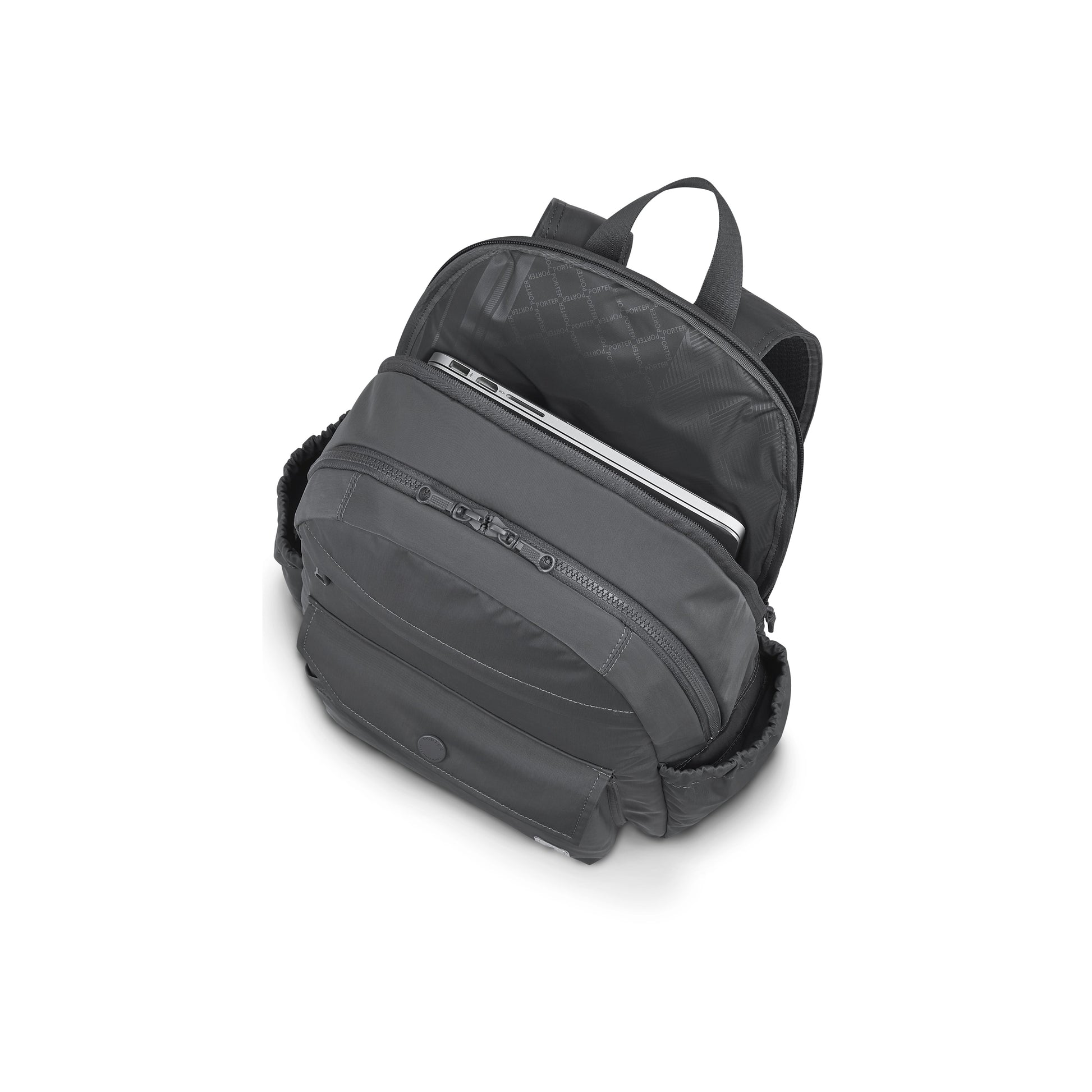PORTER INTERNATIONAL Lapse Backpack Grey textured fabric backpack front flap pocket zip compartments everyday carry