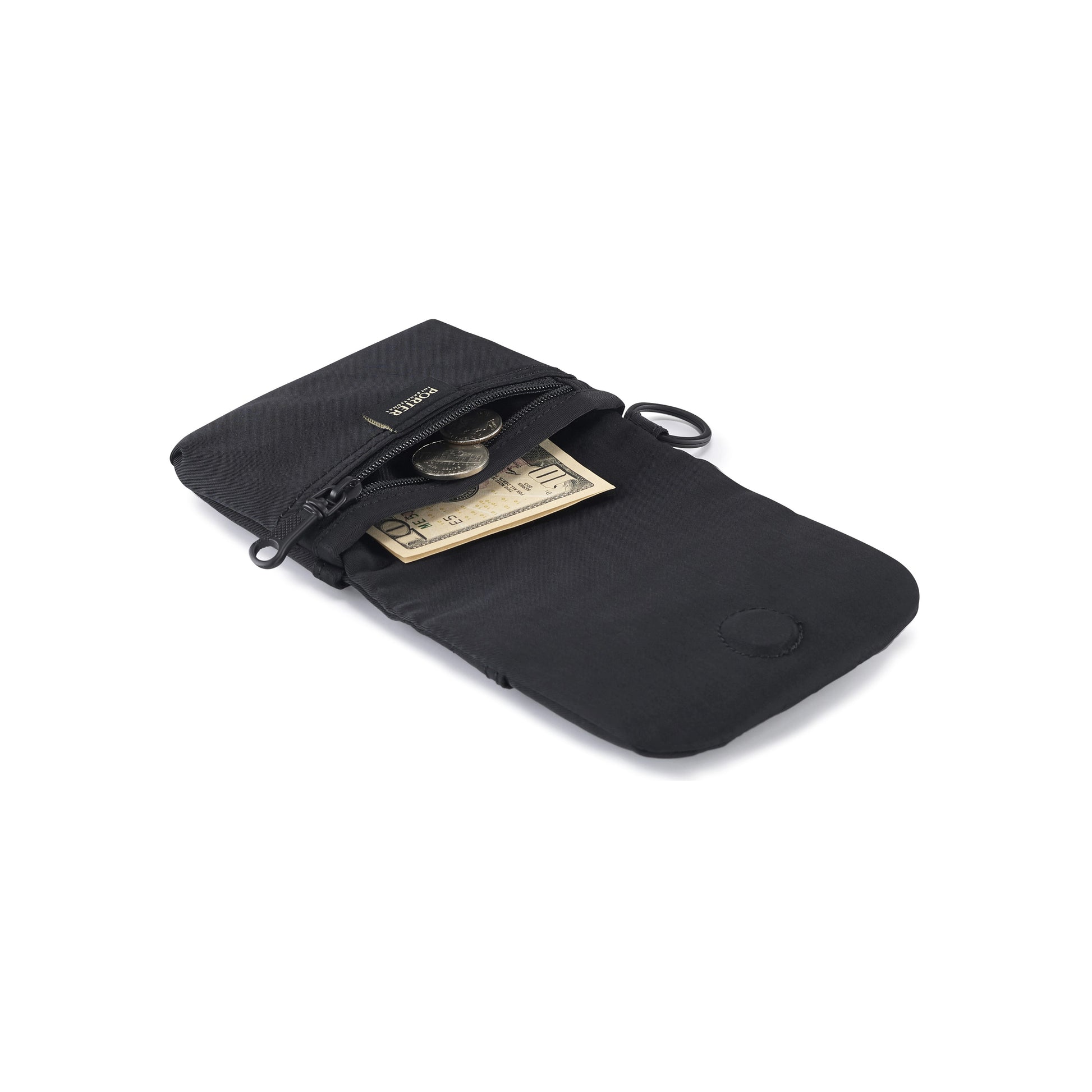 PORTER INTERNATIONAL Escape Coin Case Black compact zip pouch durable fabric small essentials storage key ring attachment