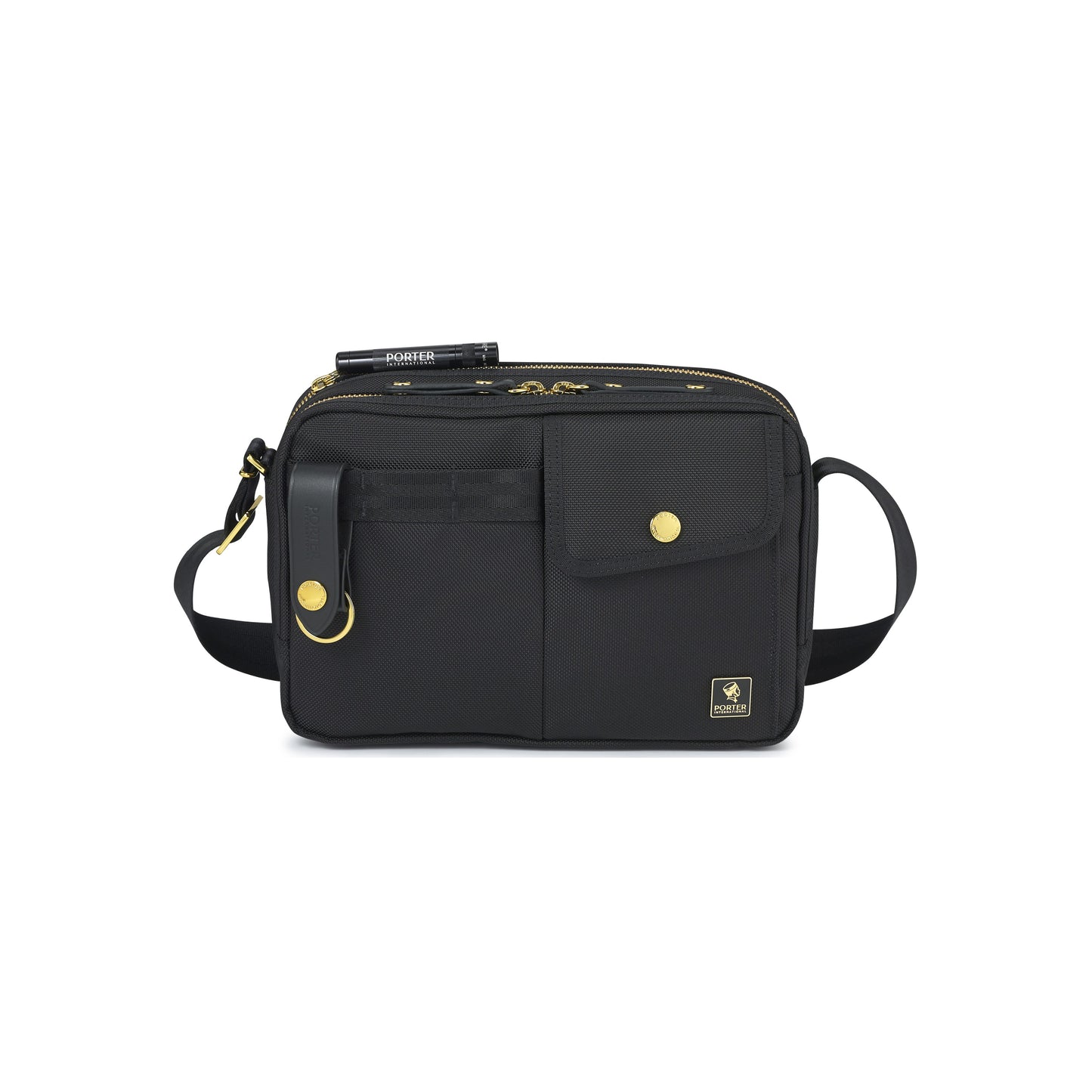 PORTER INTERNATIONAL New Heat Shoulder Bag Small Black compact shoulder bag with multiple zip compartments and adjustable strap