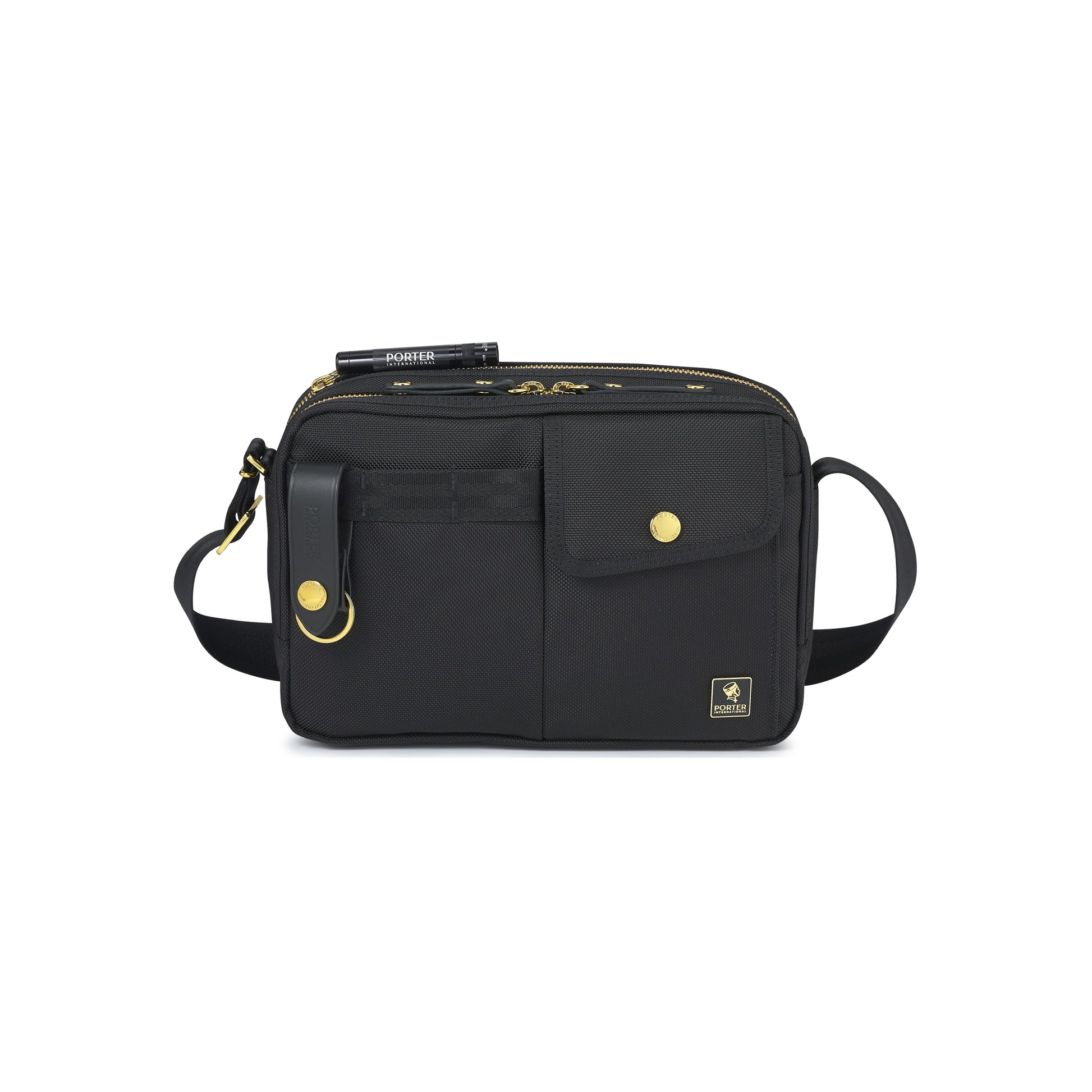 PORTER INTERNATIONAL New Heat Shoulder Bag Small Black compact shoulder bag with multiple zip compartments and adjustable strap