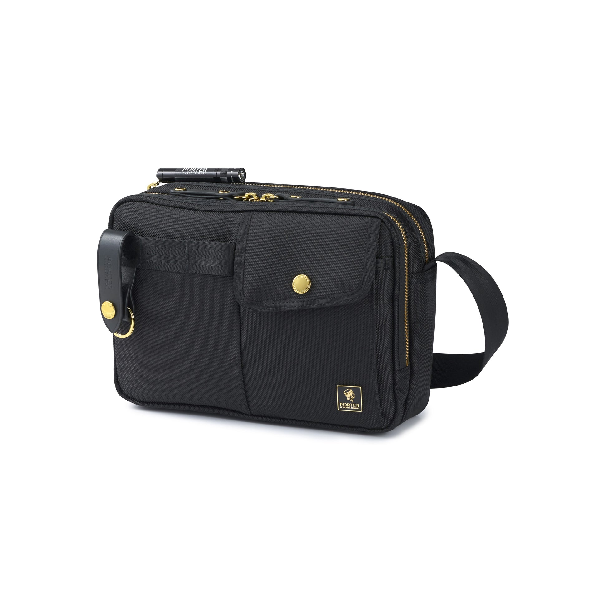 PORTER INTERNATIONAL New Heat Shoulder Bag Small Black compact shoulder bag with multiple zip compartments and adjustable strap