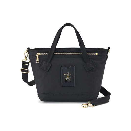 PORTER INTERNATIONAL Luxy Handbag S Black with gold-tone hardware top handles and detachable shoulder strap