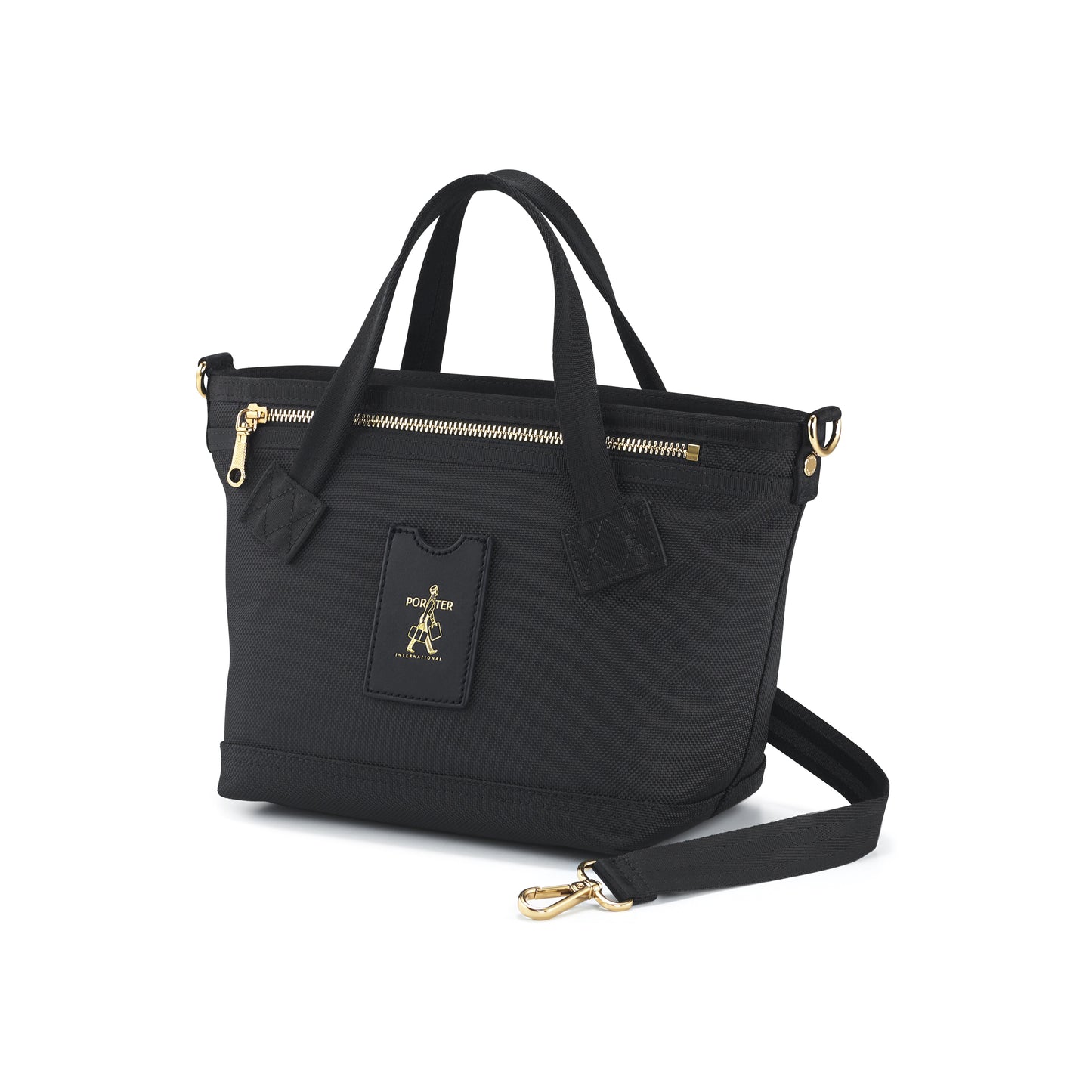 PORTER INTERNATIONAL Luxy Handbag S Black with gold-tone hardware top handles and detachable shoulder strap