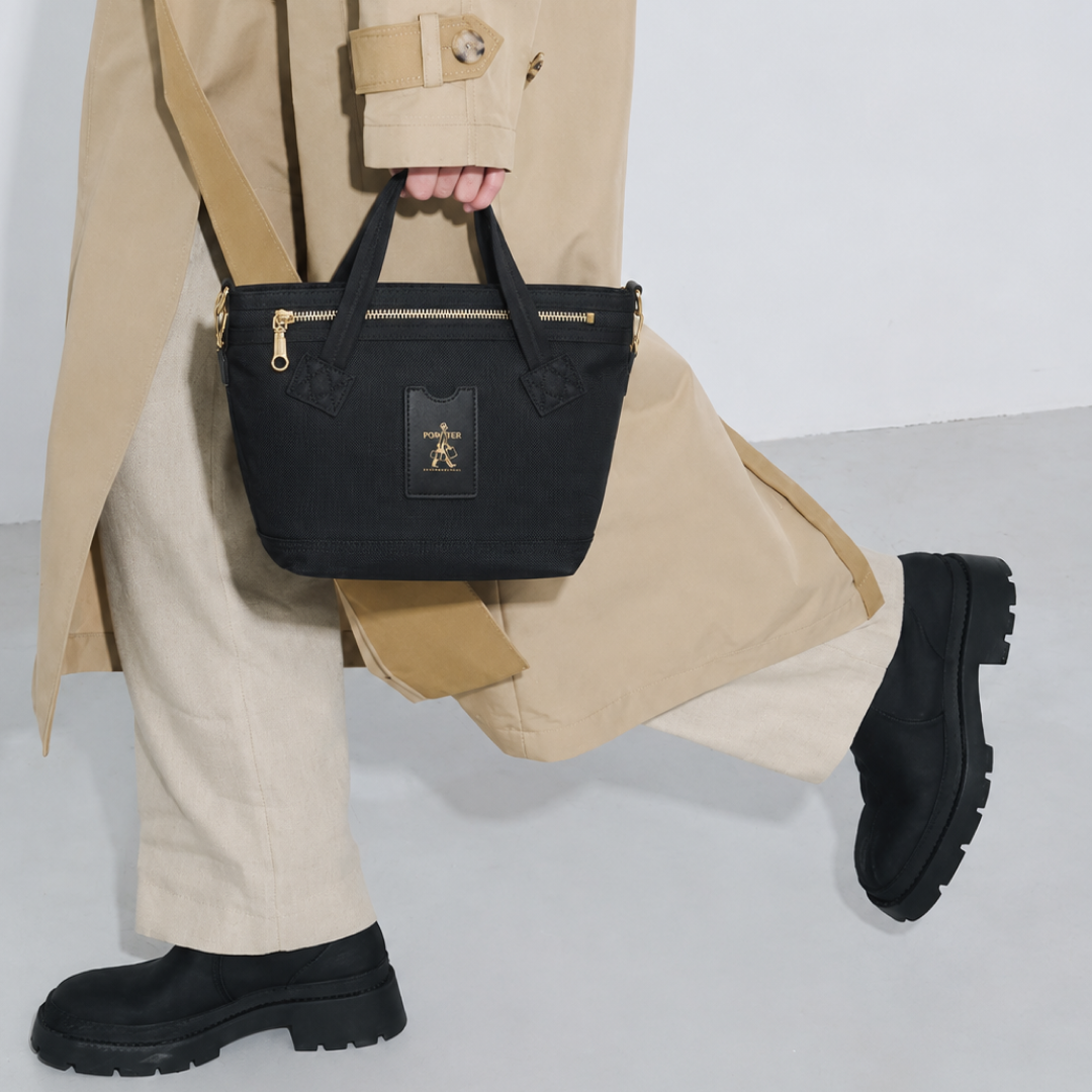 PORTER INTERNATIONAL Luxy Handbag S Black with gold-tone hardware top handles and detachable shoulder strap