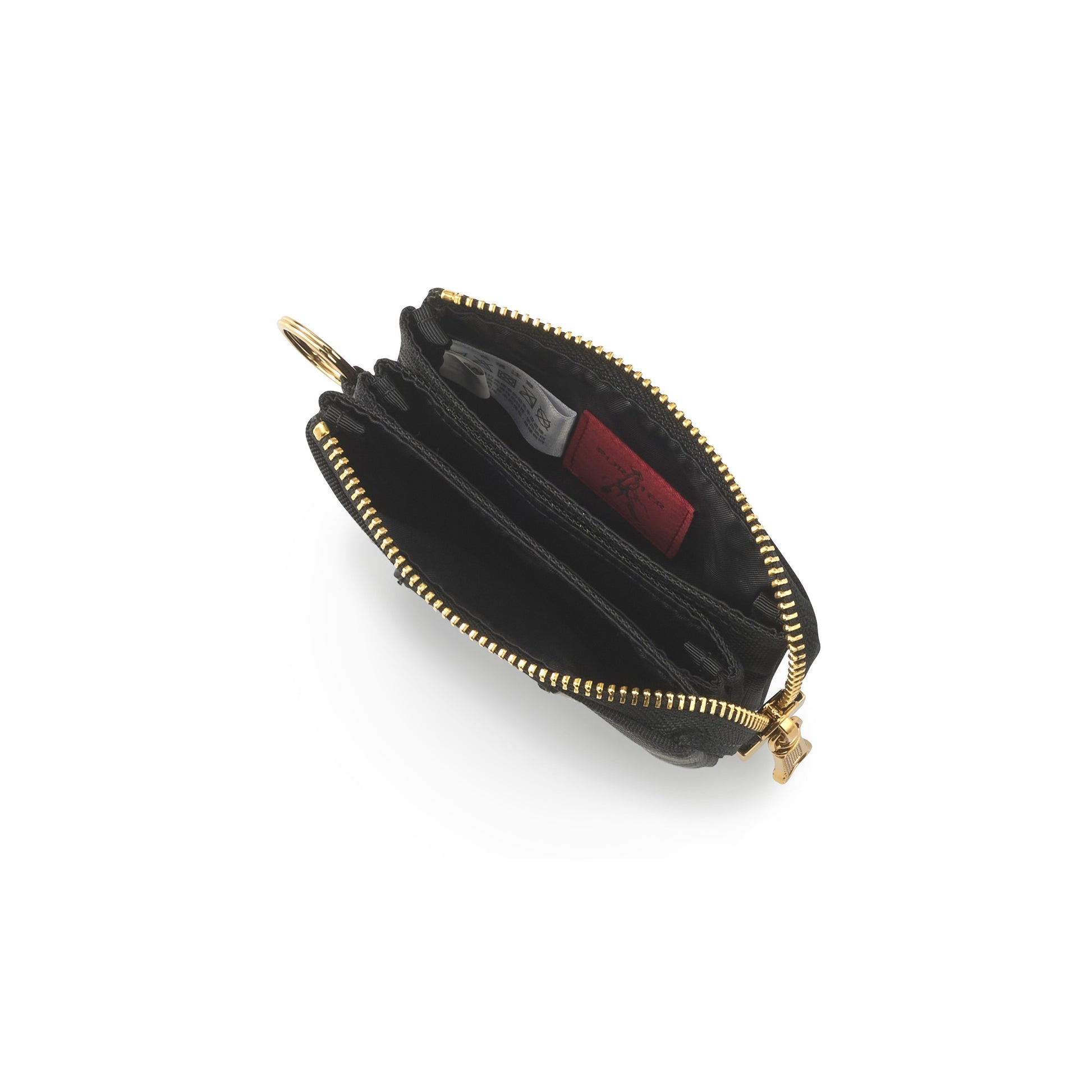 PORTER INTERNATIONAL Luxy Coin Case Black compact zip coin pouch with card slot gold hardware and key ring