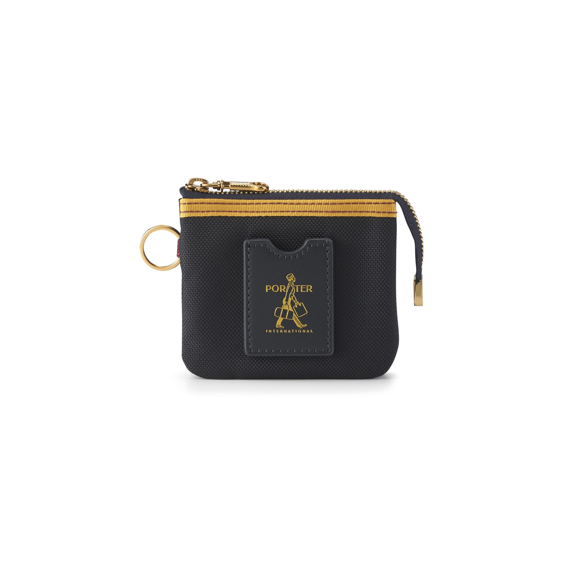 PORTER INTERNATIONAL Luxy Coin Case Navy Blue compact coin pouch gold detail textured everyday accessory minimalist design