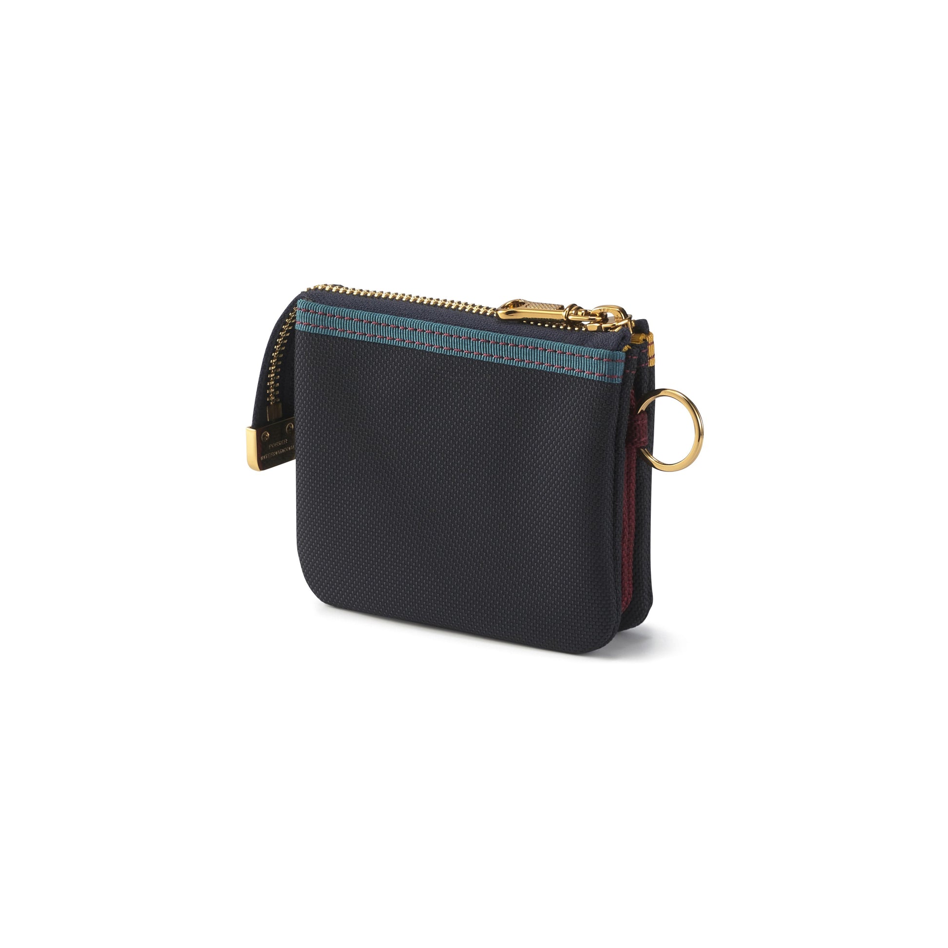 PORTER INTERNATIONAL Luxy Coin Case Navy Blue compact coin pouch gold detail textured everyday accessory minimalist design