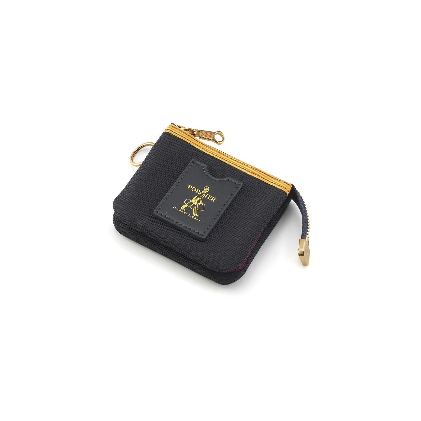 PORTER INTERNATIONAL Luxy Coin Case Navy Blue compact coin pouch gold detail textured everyday accessory minimalist design