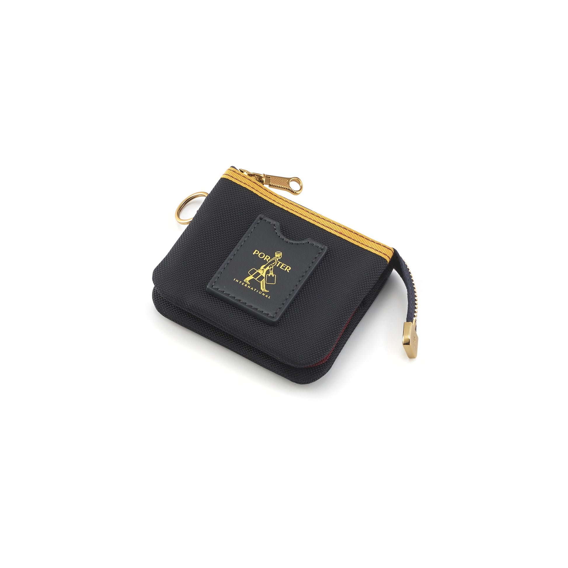 PORTER INTERNATIONAL Luxy Coin Case Navy Blue compact coin pouch gold detail textured everyday accessory minimalist design