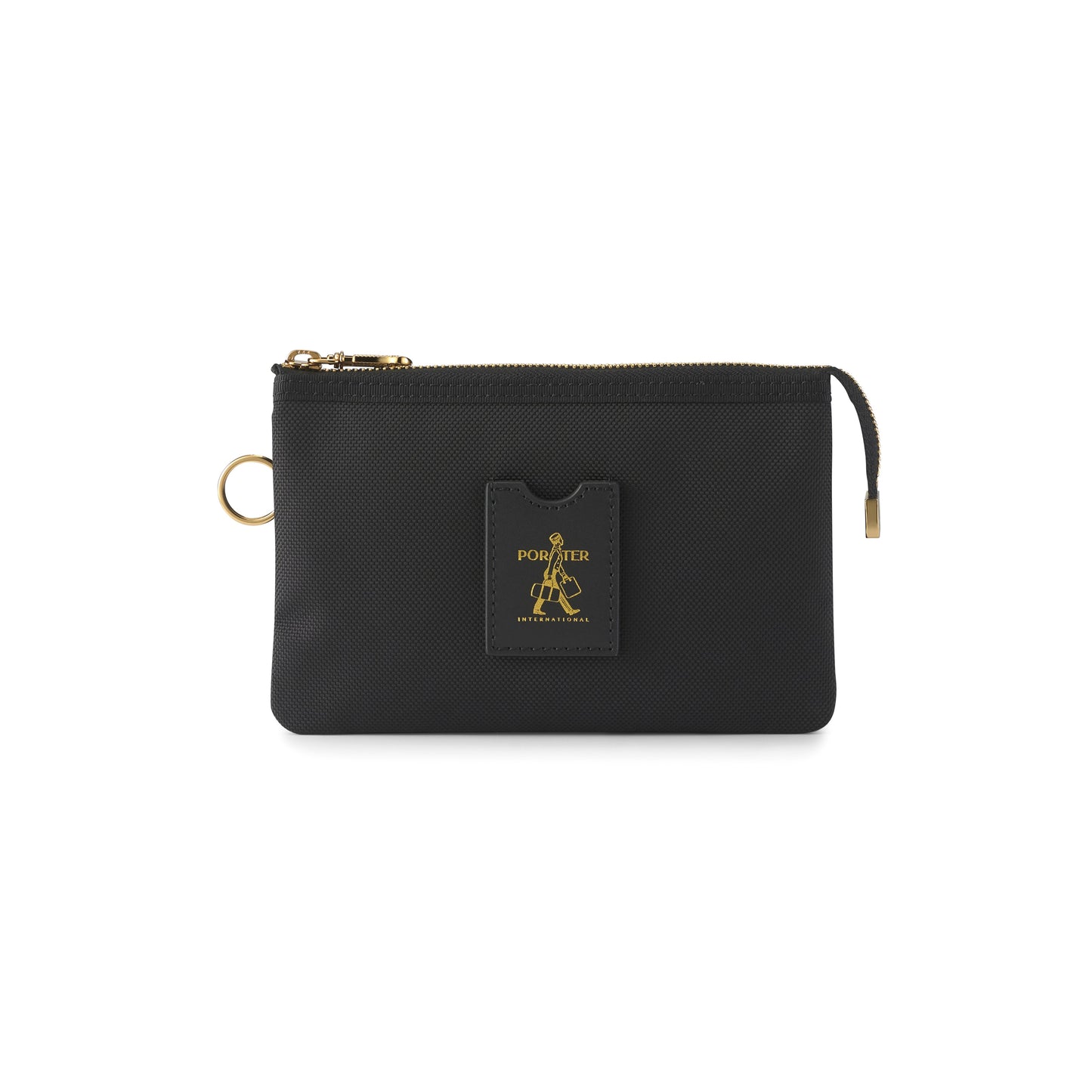 PORTER INTERNATIONAL Luxy Pouch Black slim zip pouch with gold hardware premium fabric and key ring