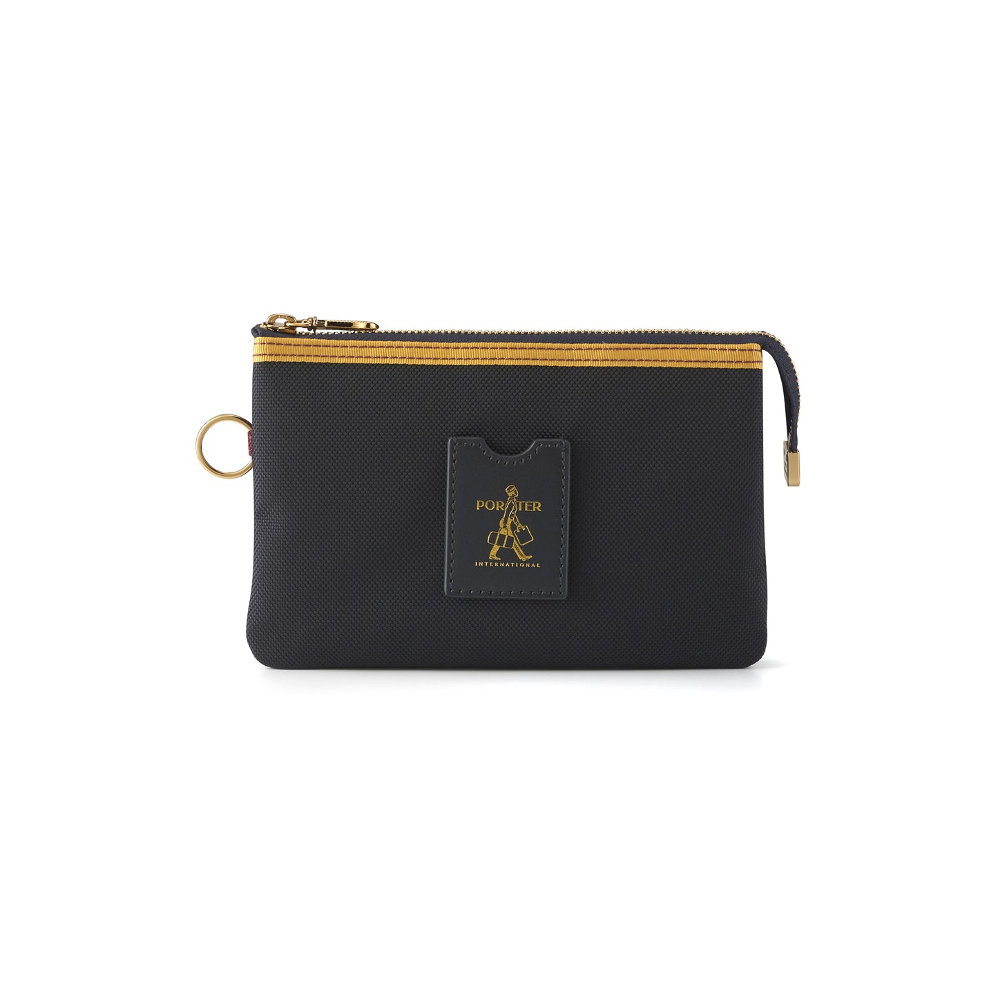 PORTER INTERNATIONAL Luxy Pouch Navy Blue compact pouch gold detail textured everyday accessory minimalist design