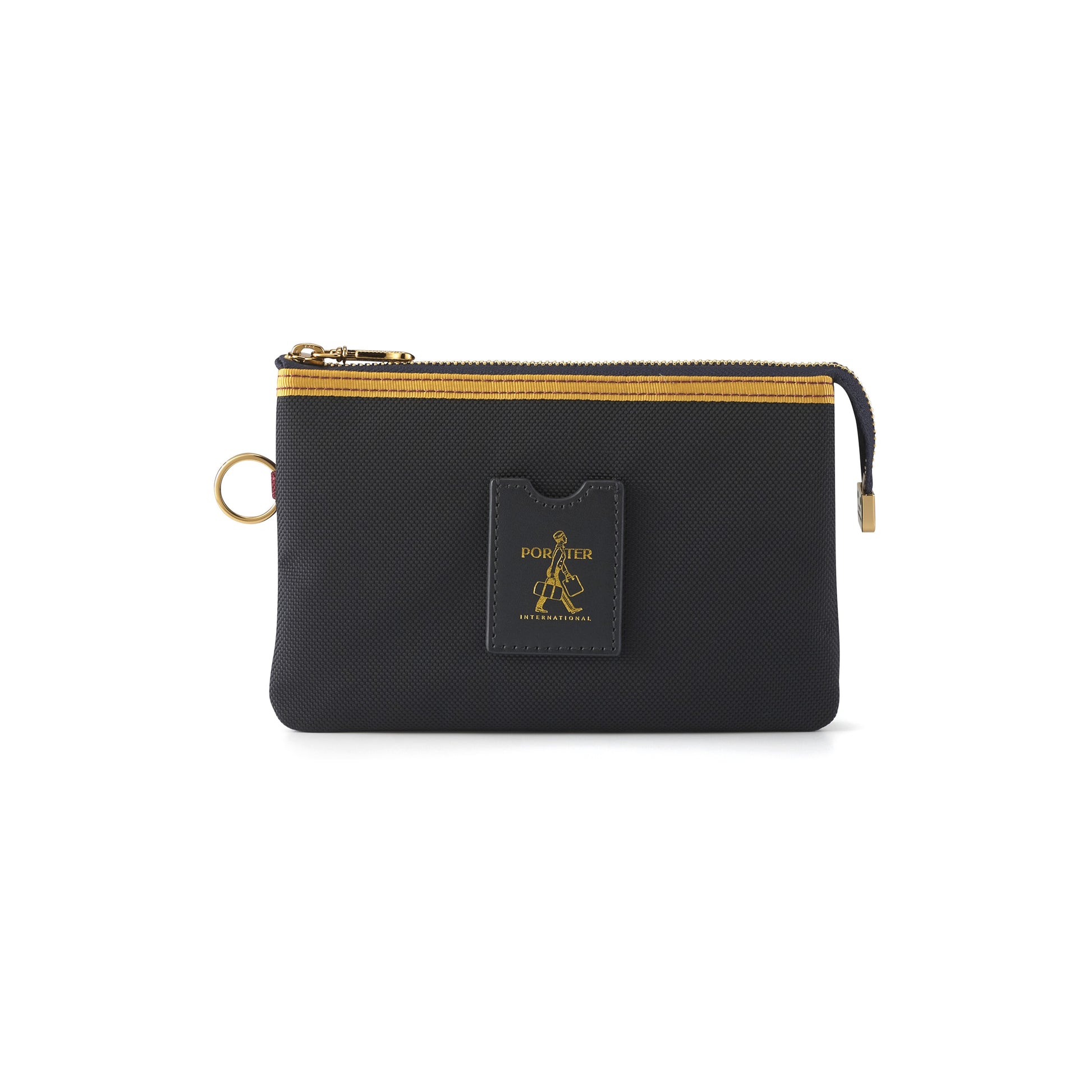 PORTER INTERNATIONAL Luxy Pouch Navy Blue compact pouch gold detail textured everyday accessory minimalist design