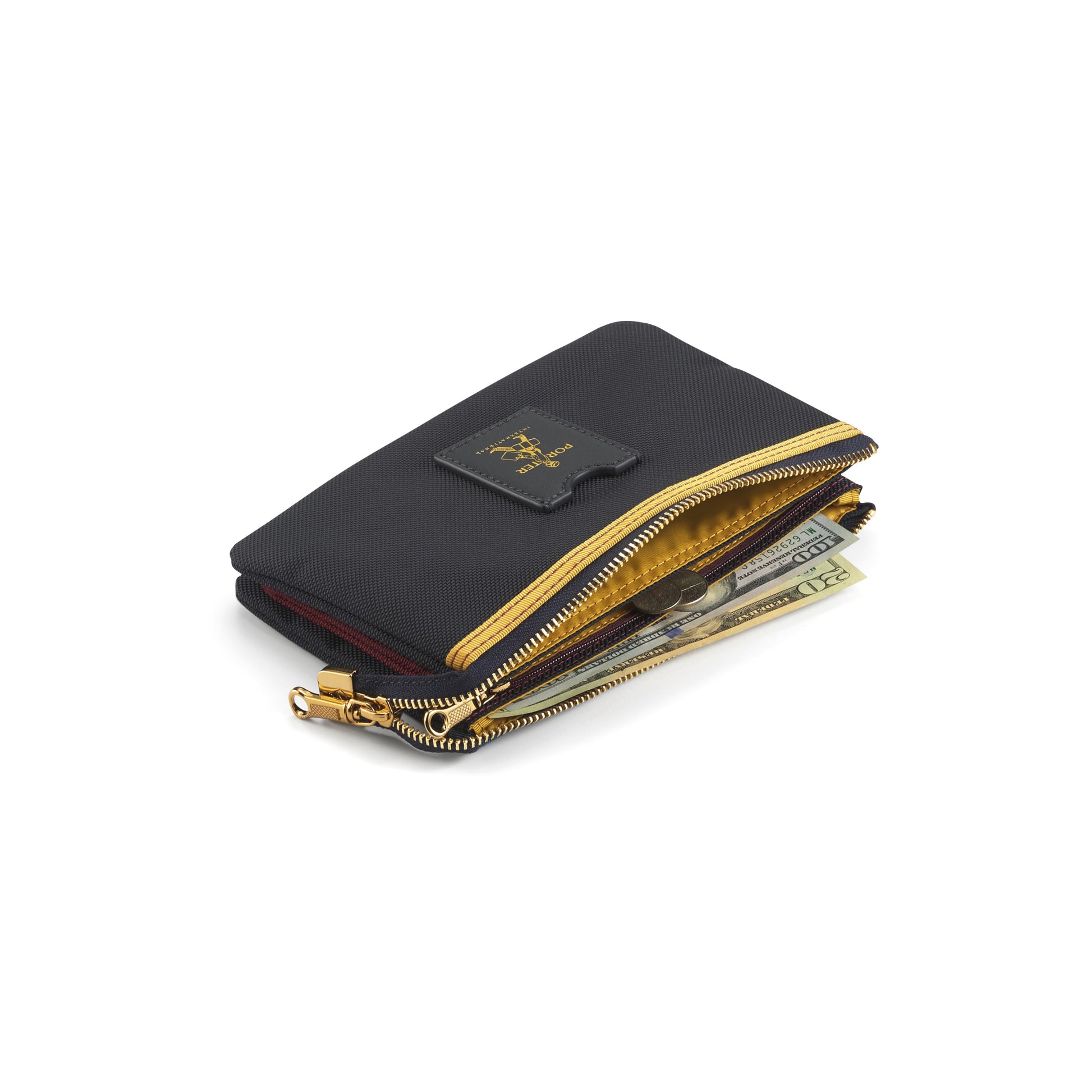 PORTER INTERNATIONAL Luxy Pouch Navy Blue compact pouch gold detail textured everyday accessory minimalist design