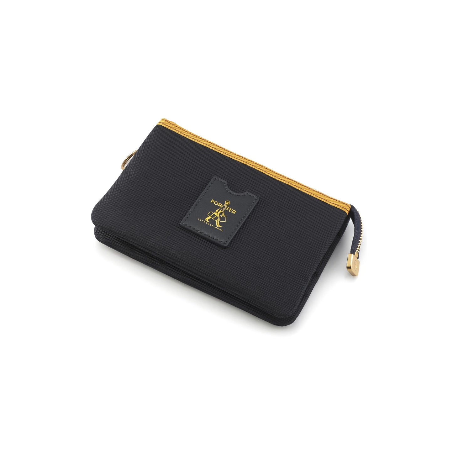 PORTER INTERNATIONAL Luxy Pouch Navy Blue compact pouch gold detail textured everyday accessory minimalist design