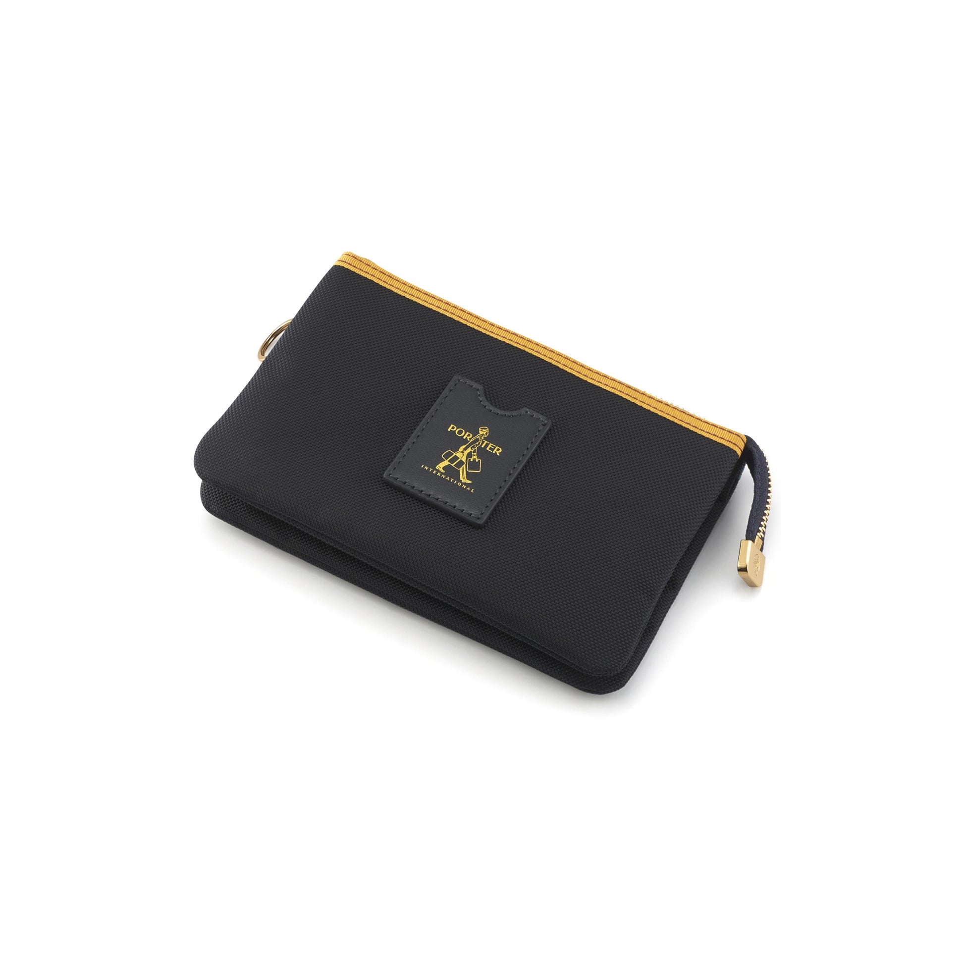 PORTER INTERNATIONAL Luxy Pouch Navy Blue compact pouch gold detail textured everyday accessory minimalist design