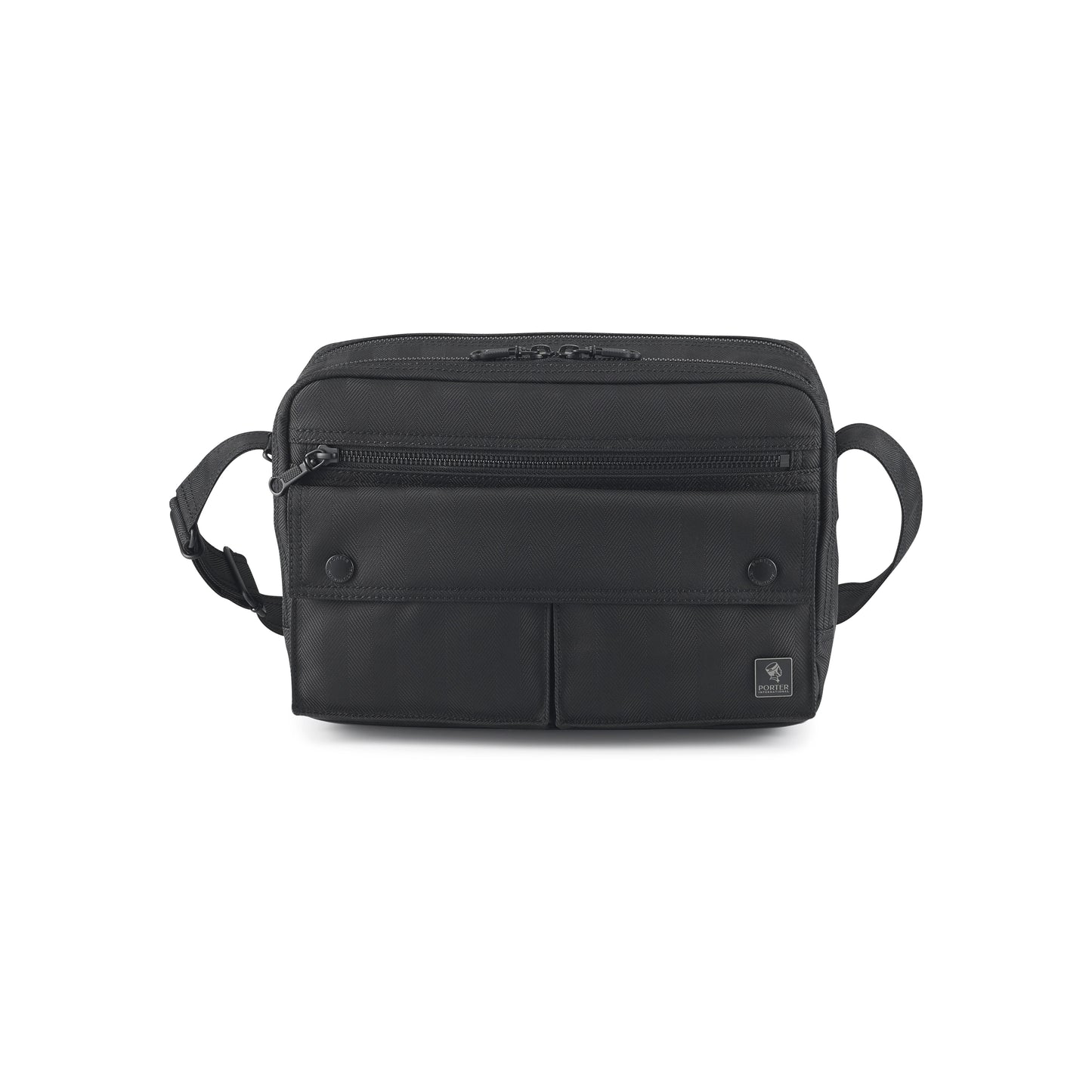 PORTER INTERNATIONAL Melody Shoulder Bag M Black with multiple front pockets adjustable shoulder strap and durable textured fabric