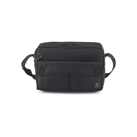 PORTER INTERNATIONAL Melody Shoulder Bag M Black with multiple front pockets adjustable shoulder strap and durable textured fabric