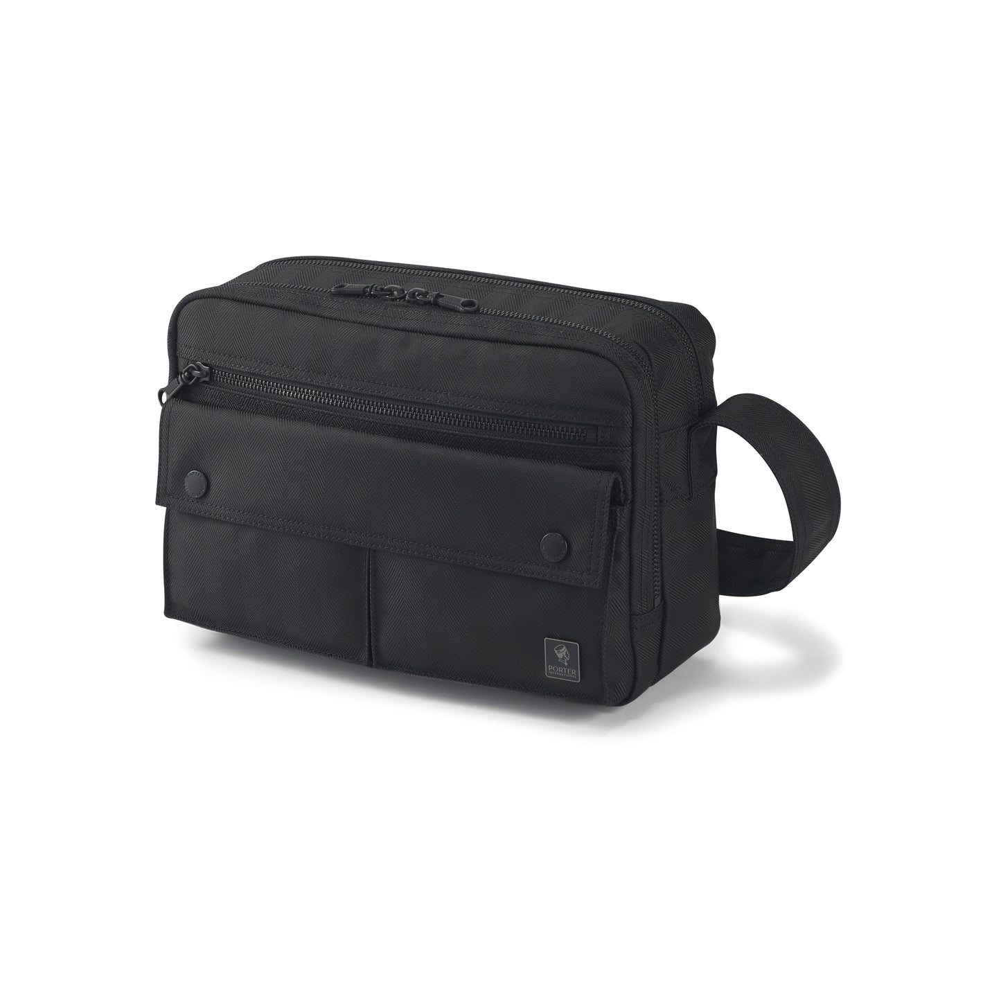 PORTER INTERNATIONAL Melody Shoulder Bag M Black with multiple front pockets adjustable shoulder strap and durable textured fabric