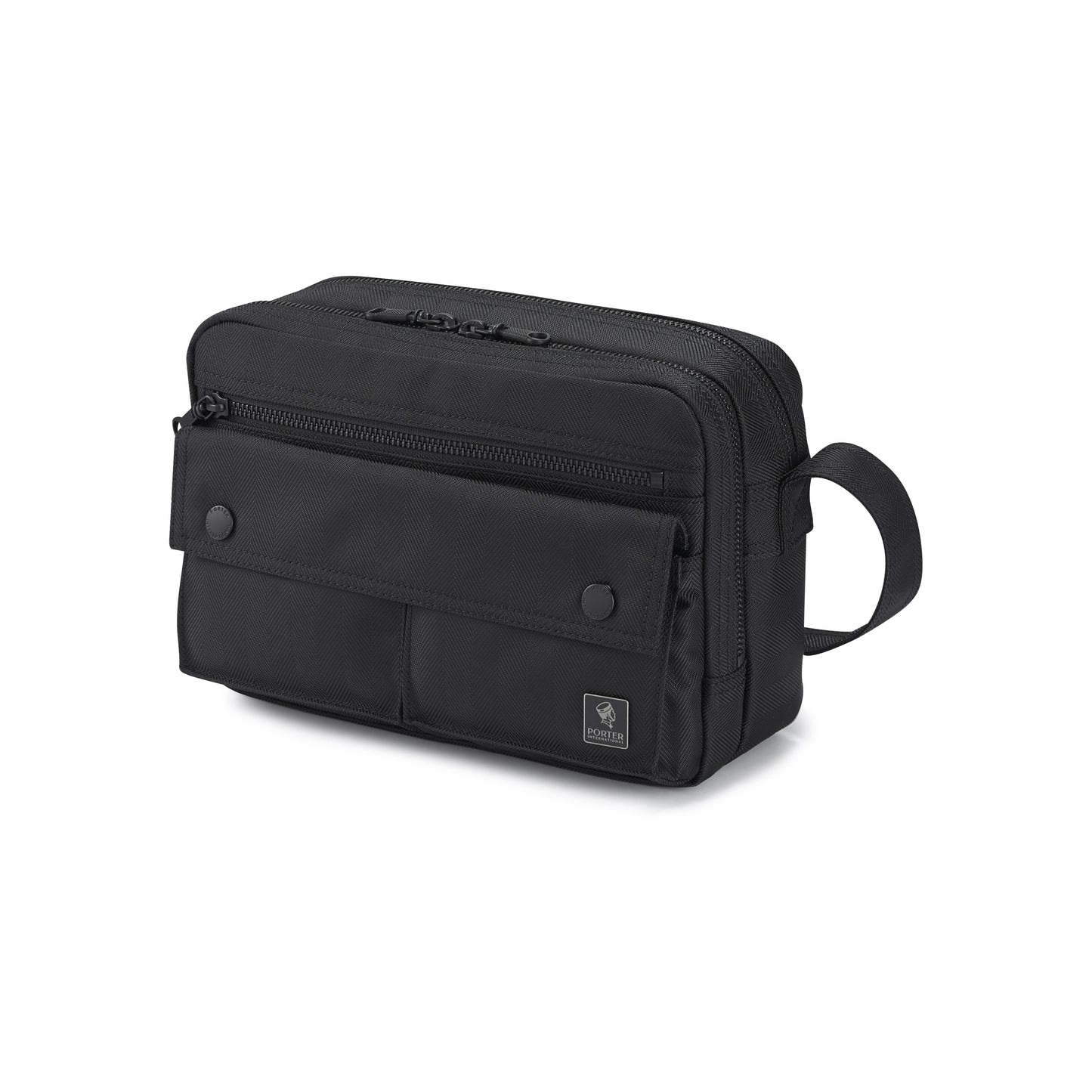 PORTER INTERNATIONAL Melody Shoulder Bag S Black with multiple front pockets adjustable shoulder strap and durable textured fabric