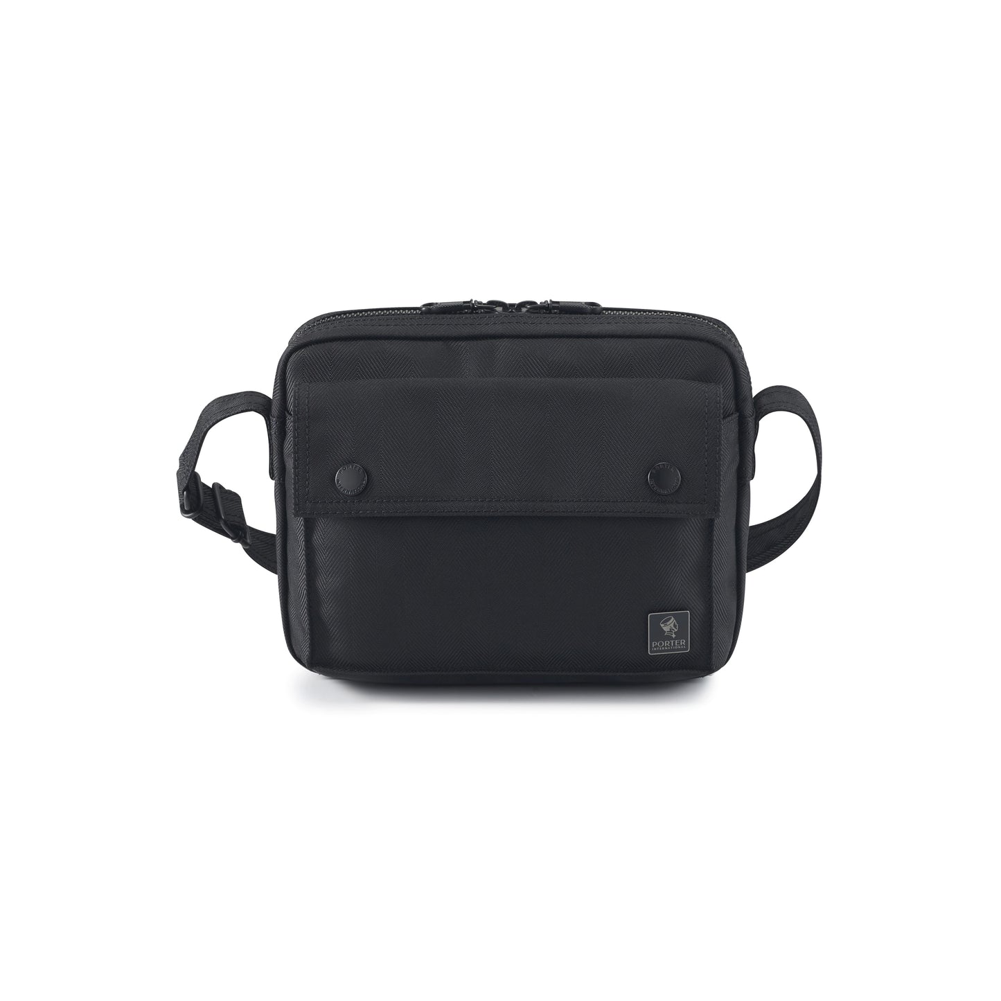 PORTER INTERNATIONAL Melody Shoulder Bag Black compact shoulder bag with front flap pocket adjustable strap and durable premium fabric