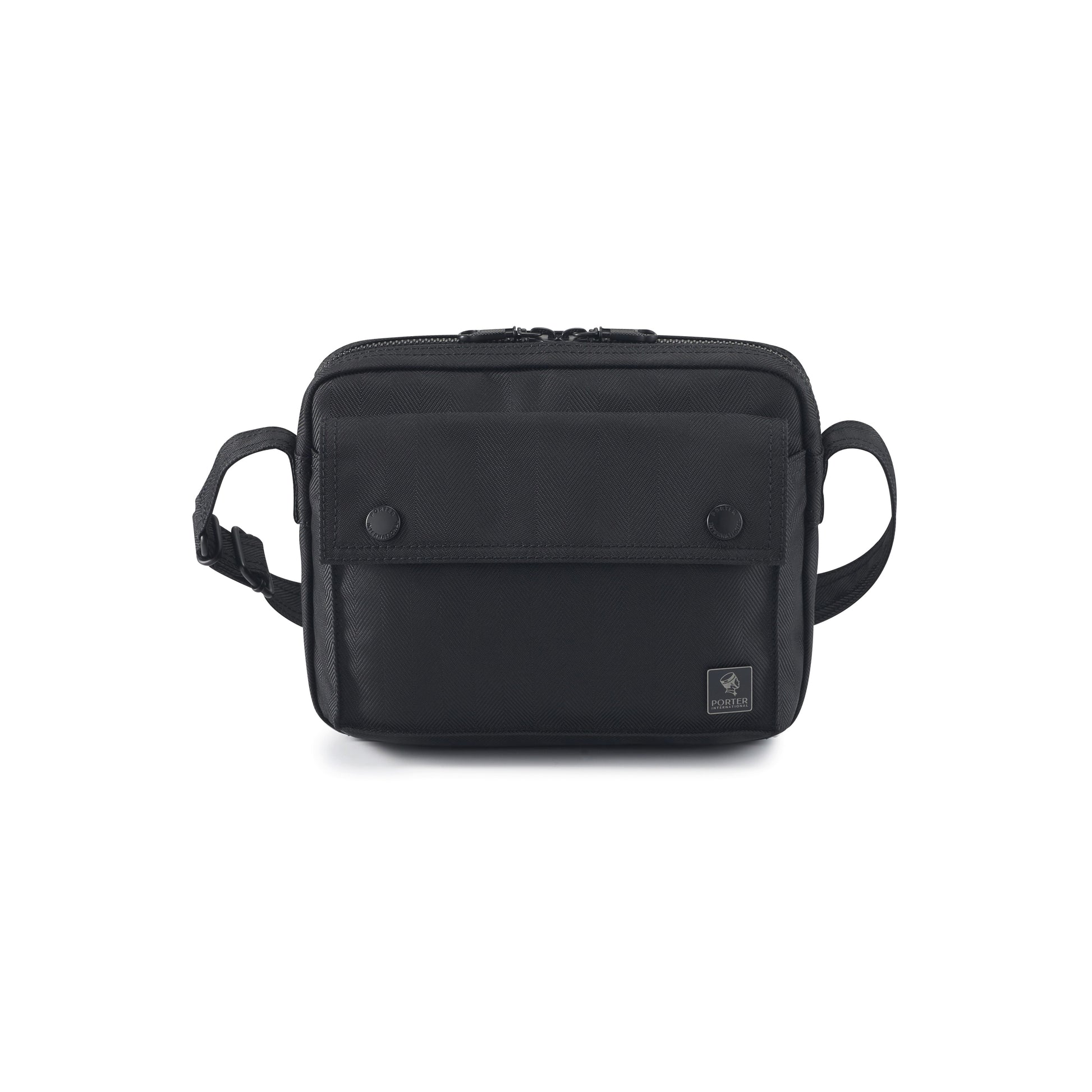 PORTER INTERNATIONAL Melody Shoulder Bag Black compact shoulder bag with front flap pocket adjustable strap and durable premium fabric