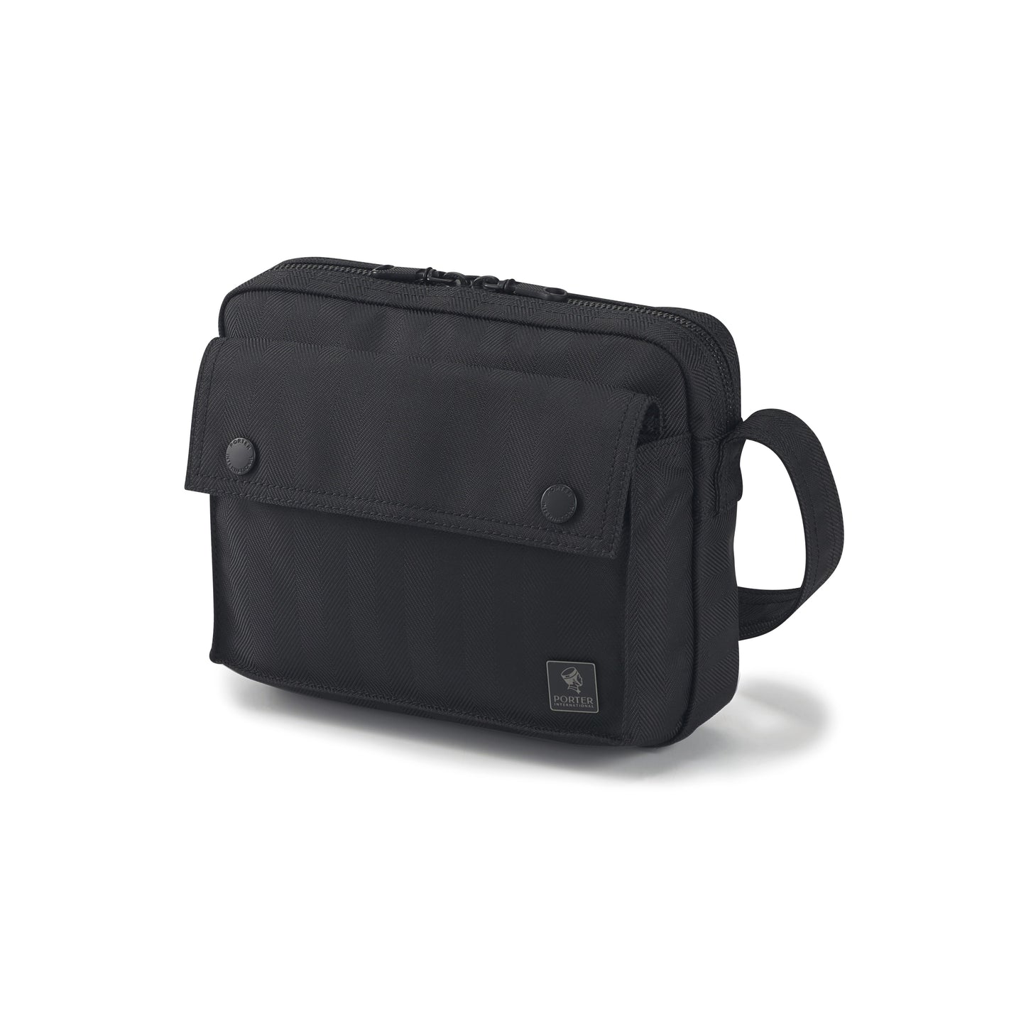 PORTER INTERNATIONAL Melody Shoulder Bag Black compact shoulder bag with front flap pocket adjustable strap and durable premium fabric