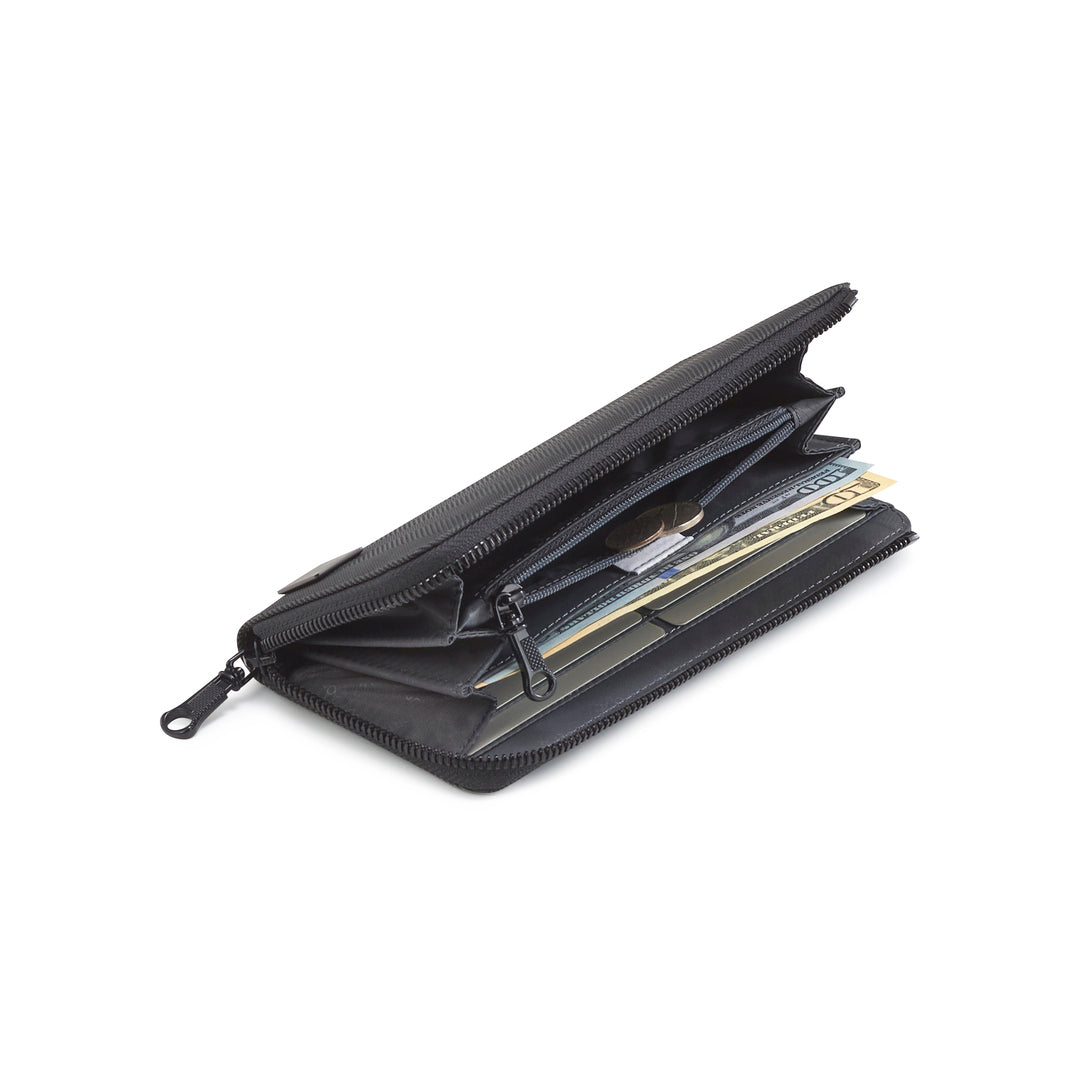 PORTER INTERNATIONAL Melody Long Wallet 'Quiet Grey' - open wallet showing card and cash storage