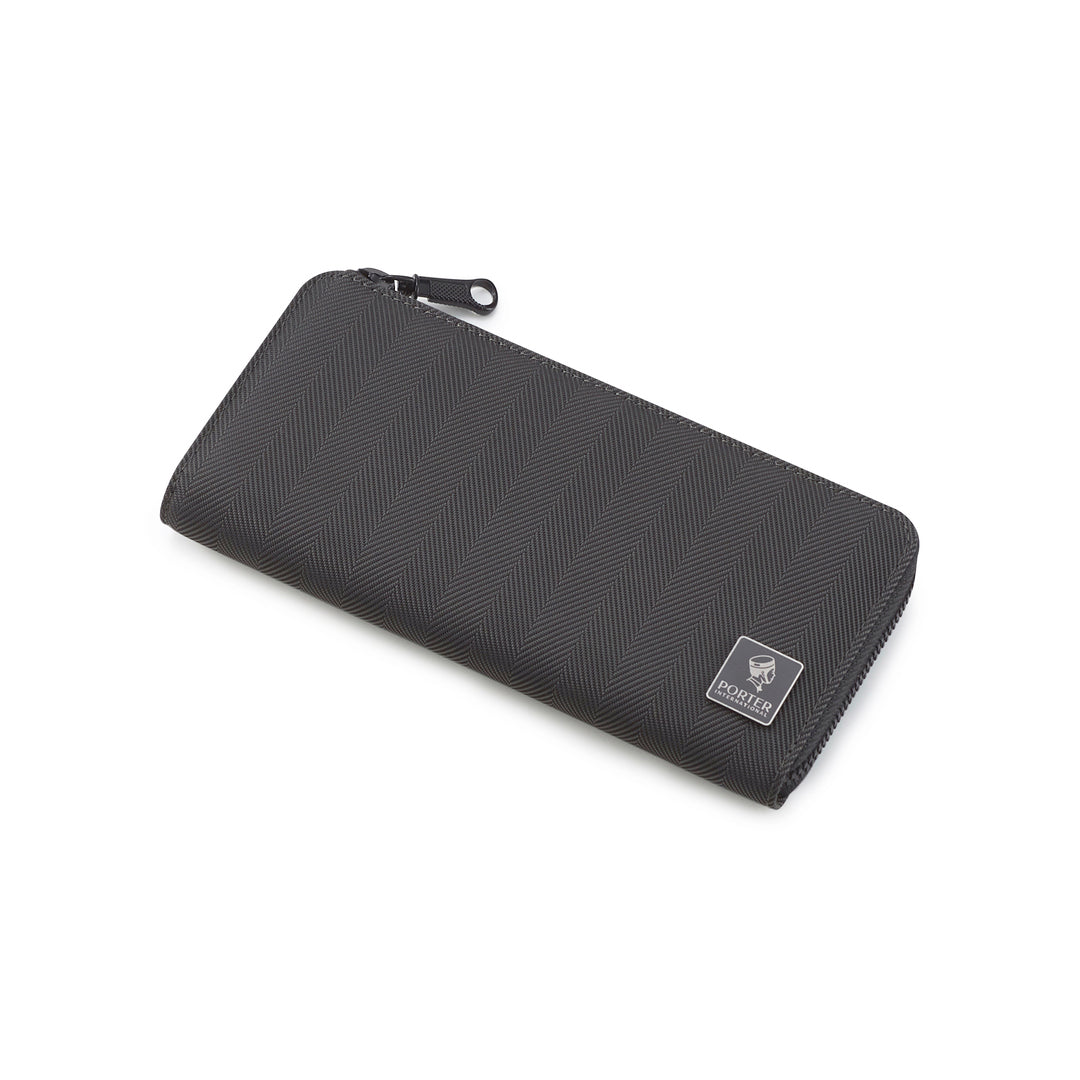 PORTER INTERNATIONAL Melody Long Wallet 'Quiet Grey' - closed wallet angled view