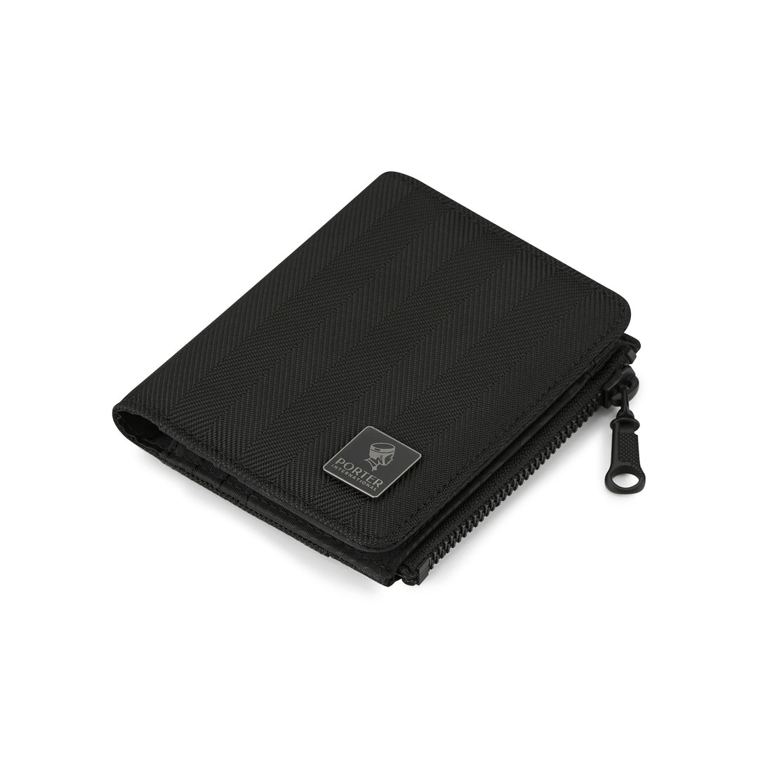 PORTER INTERNATIONAL Melody Bi-Fold Wallet 'Black' - closed wallet angled view