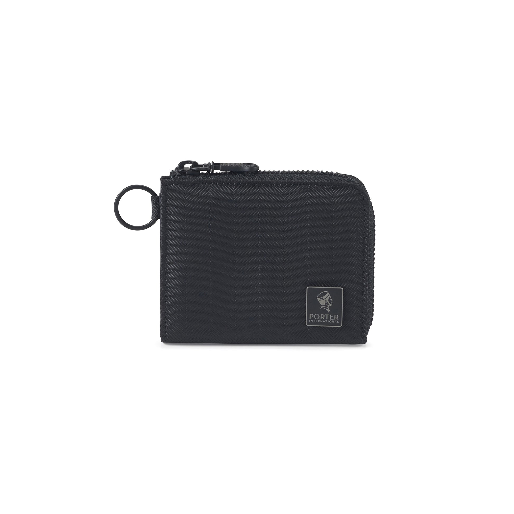 PORTER INTERNATIONAL Melody L-Shaped Wallet Black compact zip wallet with key ring and durable premium fabric
