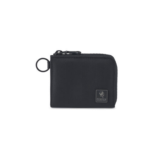 PORTER INTERNATIONAL Melody L-Shaped Wallet Black compact zip wallet with key ring and durable premium fabric
