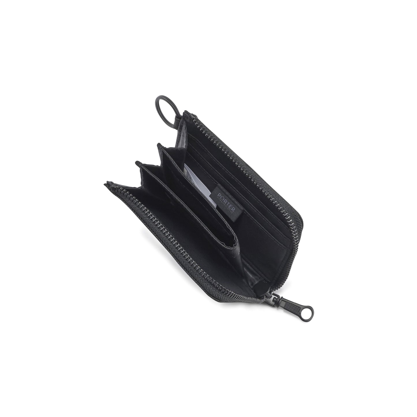 PORTER INTERNATIONAL Melody L-Shaped Wallet Black compact zip wallet with key ring and durable premium fabric