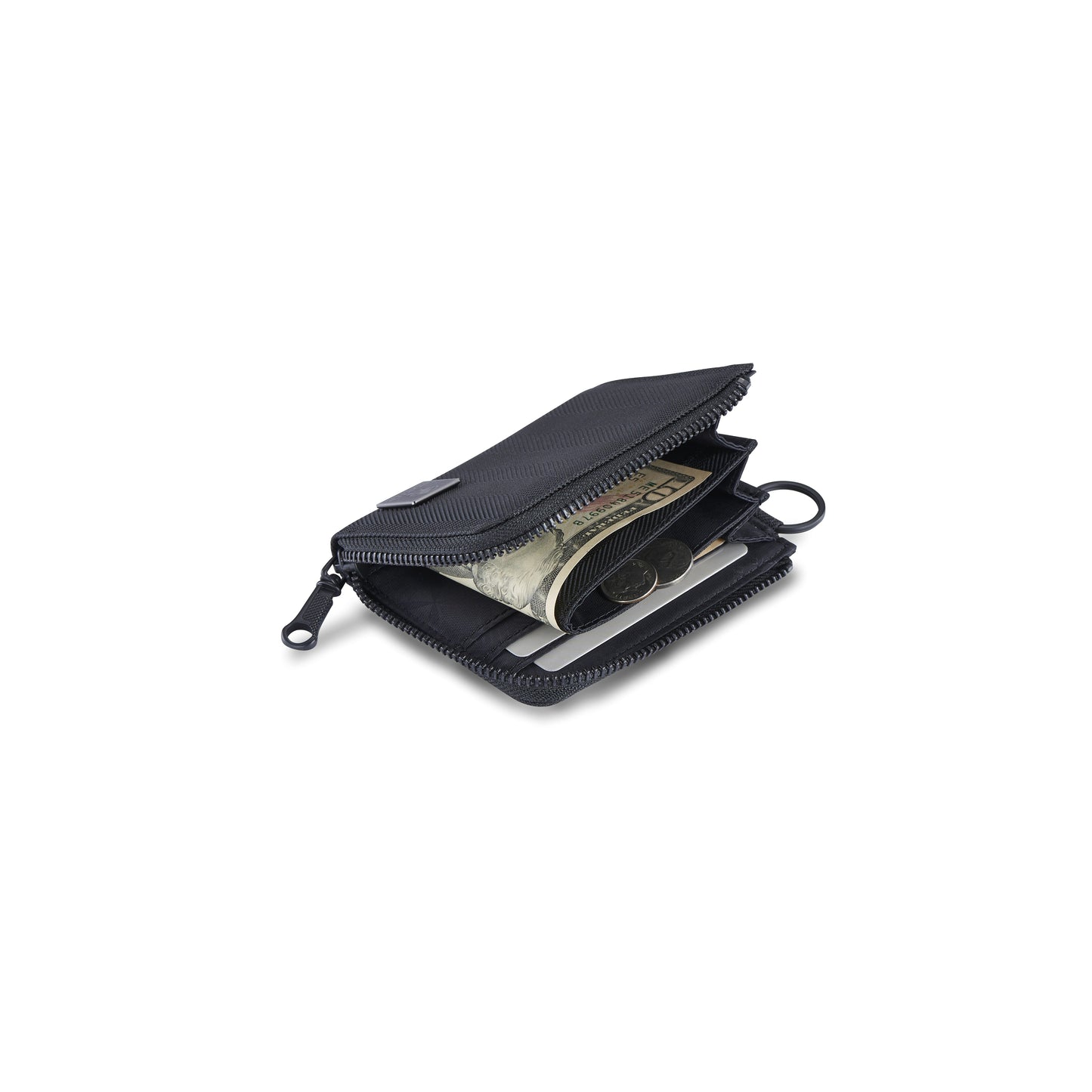 PORTER INTERNATIONAL Melody L-Shaped Wallet Black compact zip wallet with key ring and durable premium fabric