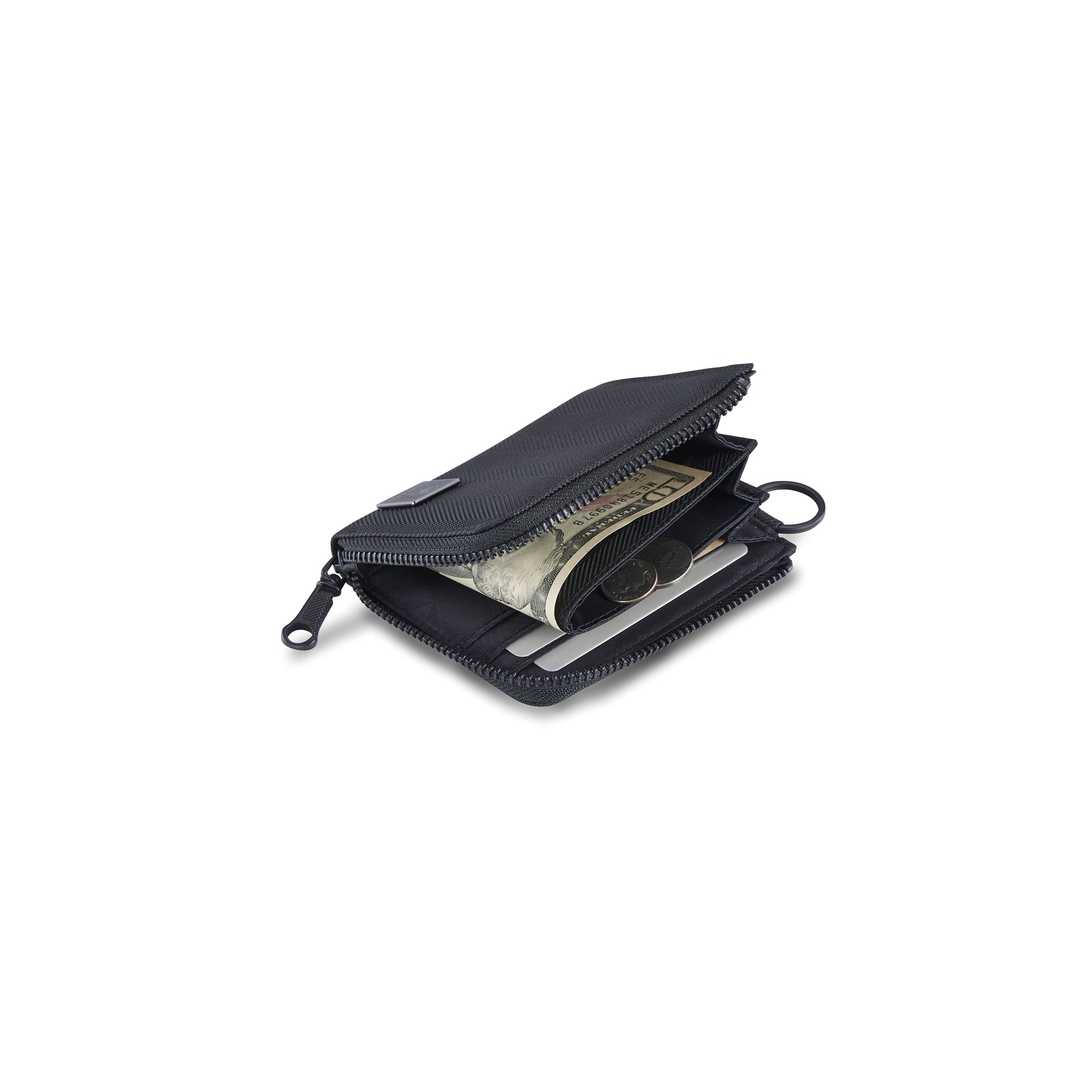 PORTER INTERNATIONAL Melody L-Shaped Wallet Black compact zip wallet with key ring and durable premium fabric