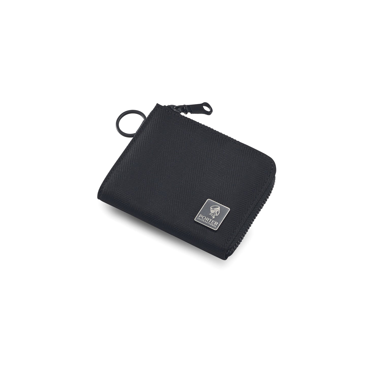 PORTER INTERNATIONAL Melody L-Shaped Wallet Black compact zip wallet with key ring and durable premium fabric