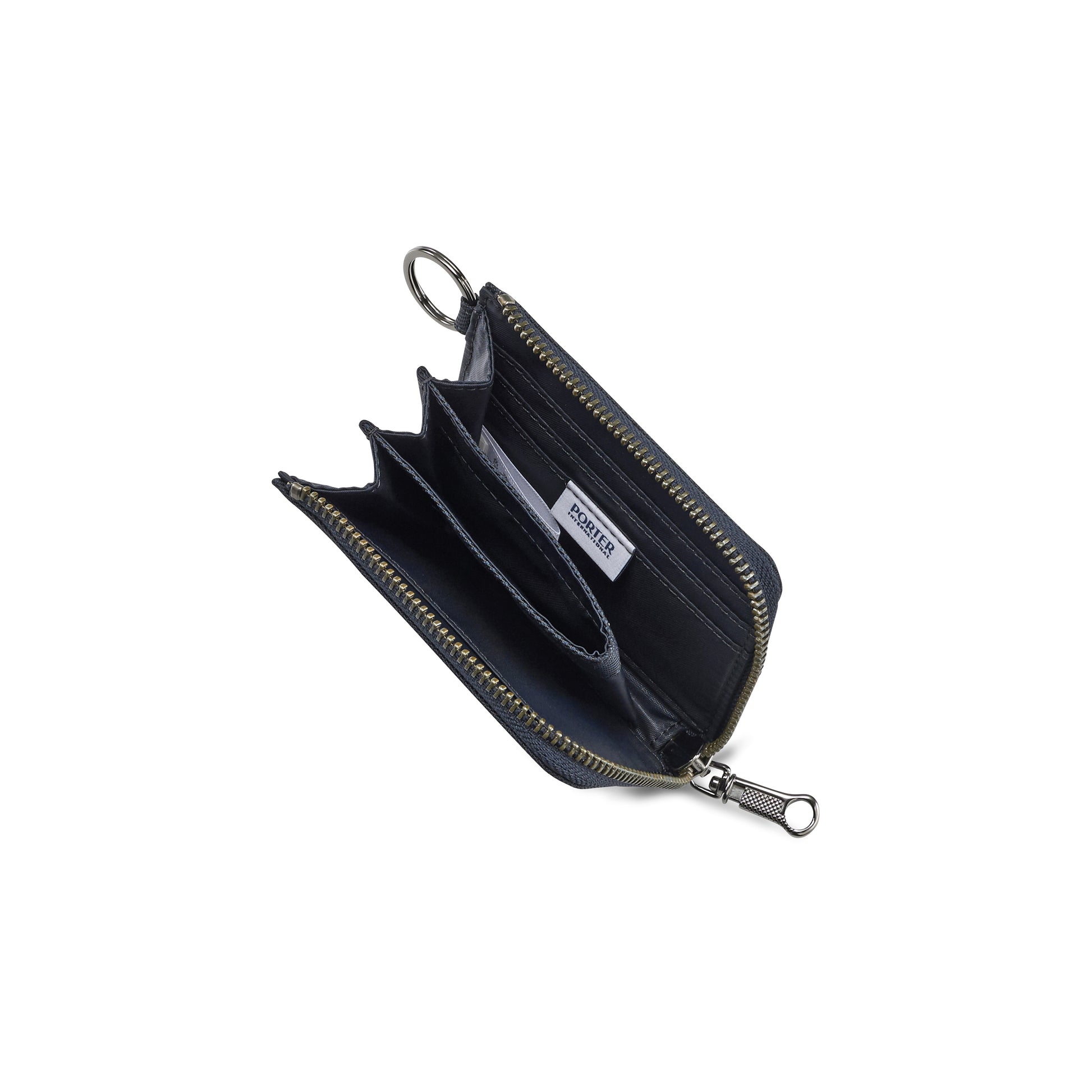 PORTER INTERNATIONAL Melody L-Shaped Wallet Blue compact zip wallet with key ring and durable premium fabric