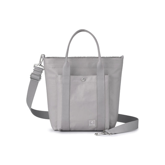 PORTER INTERNATIONAL Puff Handbag M Soft Grey nylon shoulder bag top handle detachable strap structured design