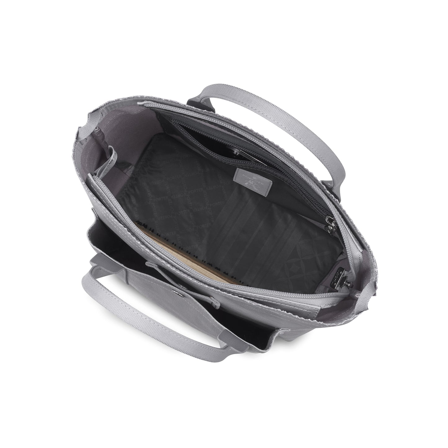 PORTER INTERNATIONAL Puff Handbag M Soft Grey nylon shoulder bag top handle detachable strap structured design