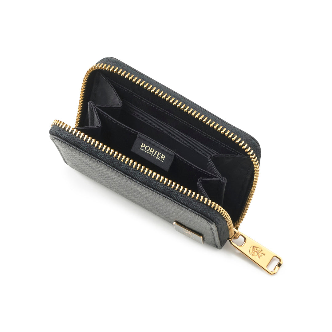 PORTER INTERNATIONAL Mori Coin Case 'Black' - open interior compartments