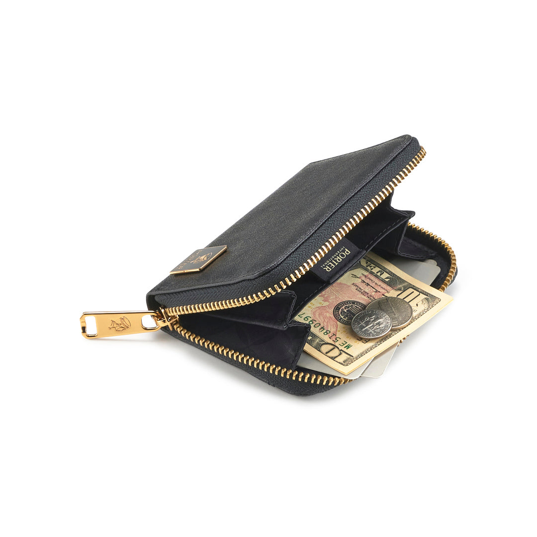 PORTER INTERNATIONAL Mori Coin Case 'Black' - open wallet showing card and cash storage