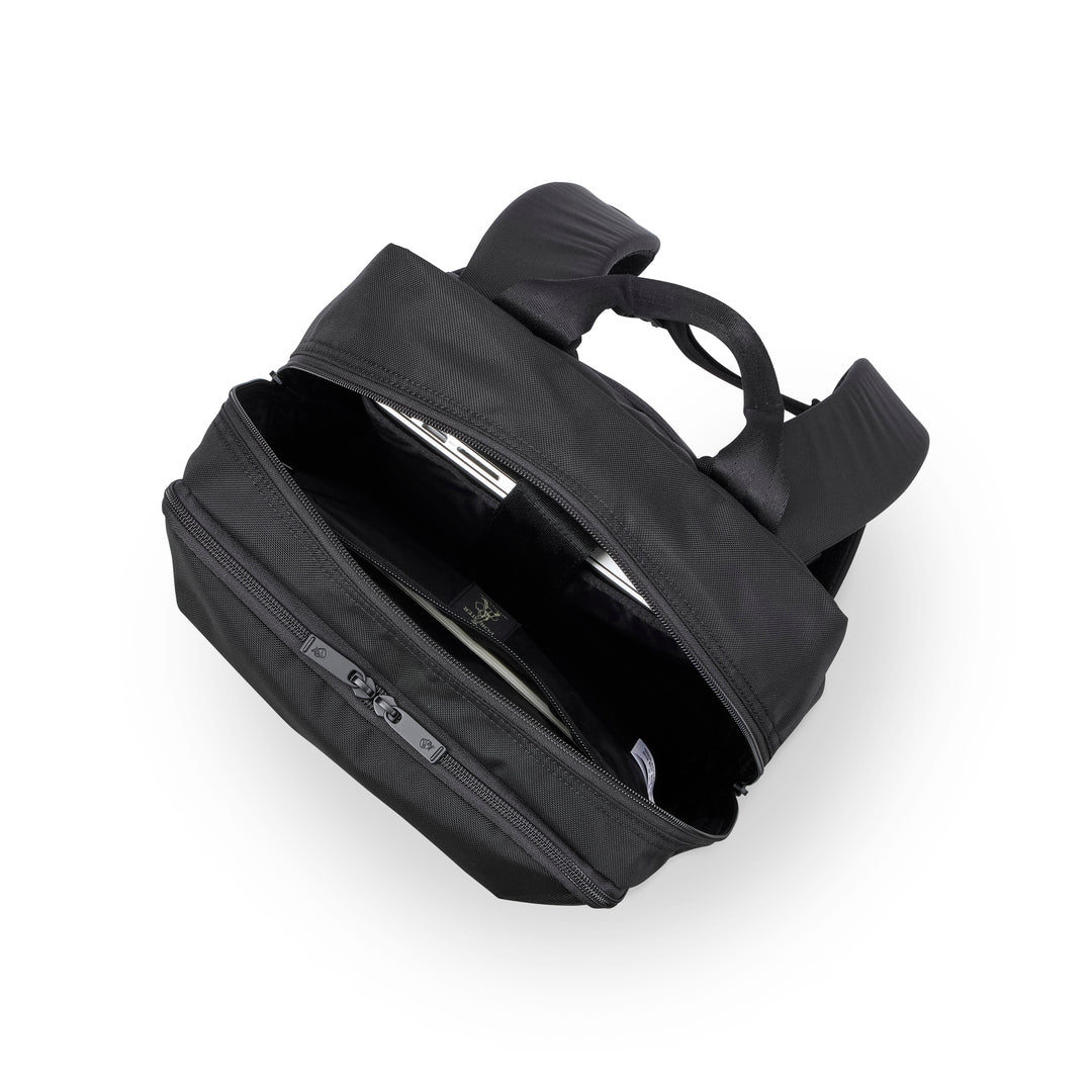 PORTER INTERNATIONAL Youngster Double-Compartment Backpack 'Black' - open main compartment