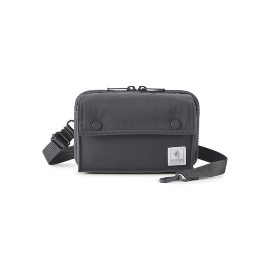 PORTER INTERNATIONAL Mid Shoulder Bag S Grey textured fabric crossbody bag flap pocket adjustable strap compact design