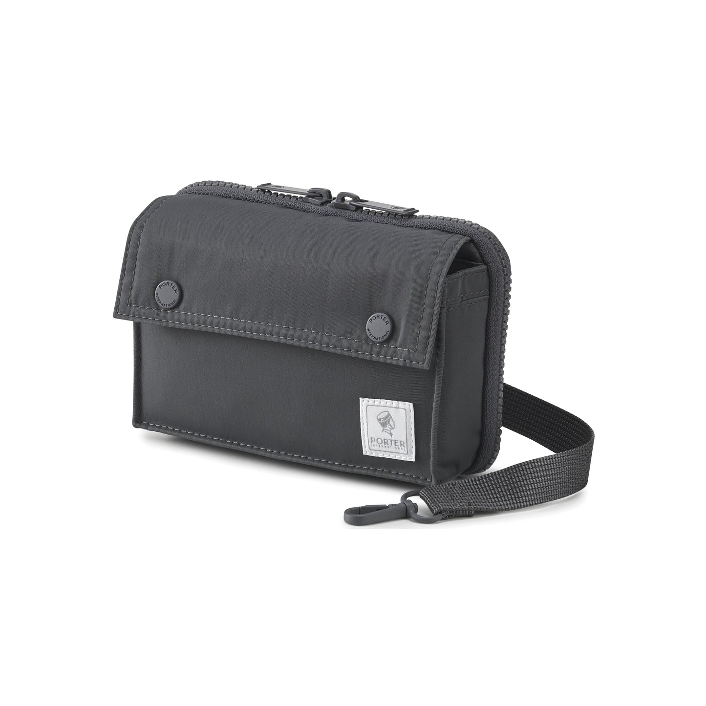PORTER INTERNATIONAL Mid Shoulder Bag S Grey textured fabric crossbody bag flap pocket adjustable strap compact design
