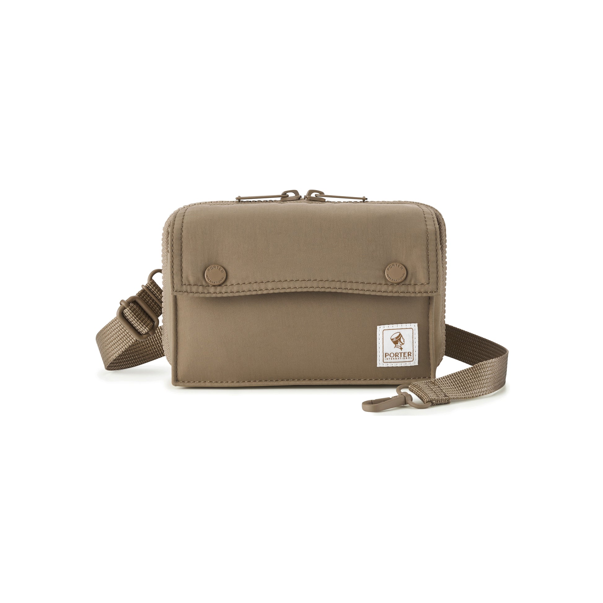 PORTER INTERNATIONAL Mid Shoulder Bag S Brown textured fabric crossbody bag flap pocket adjustable strap compact design