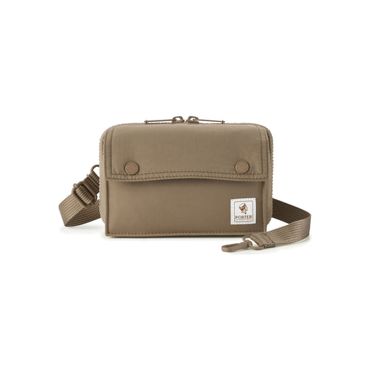 PORTER INTERNATIONAL Mid Shoulder Bag S Brown textured fabric crossbody bag flap pocket adjustable strap compact design