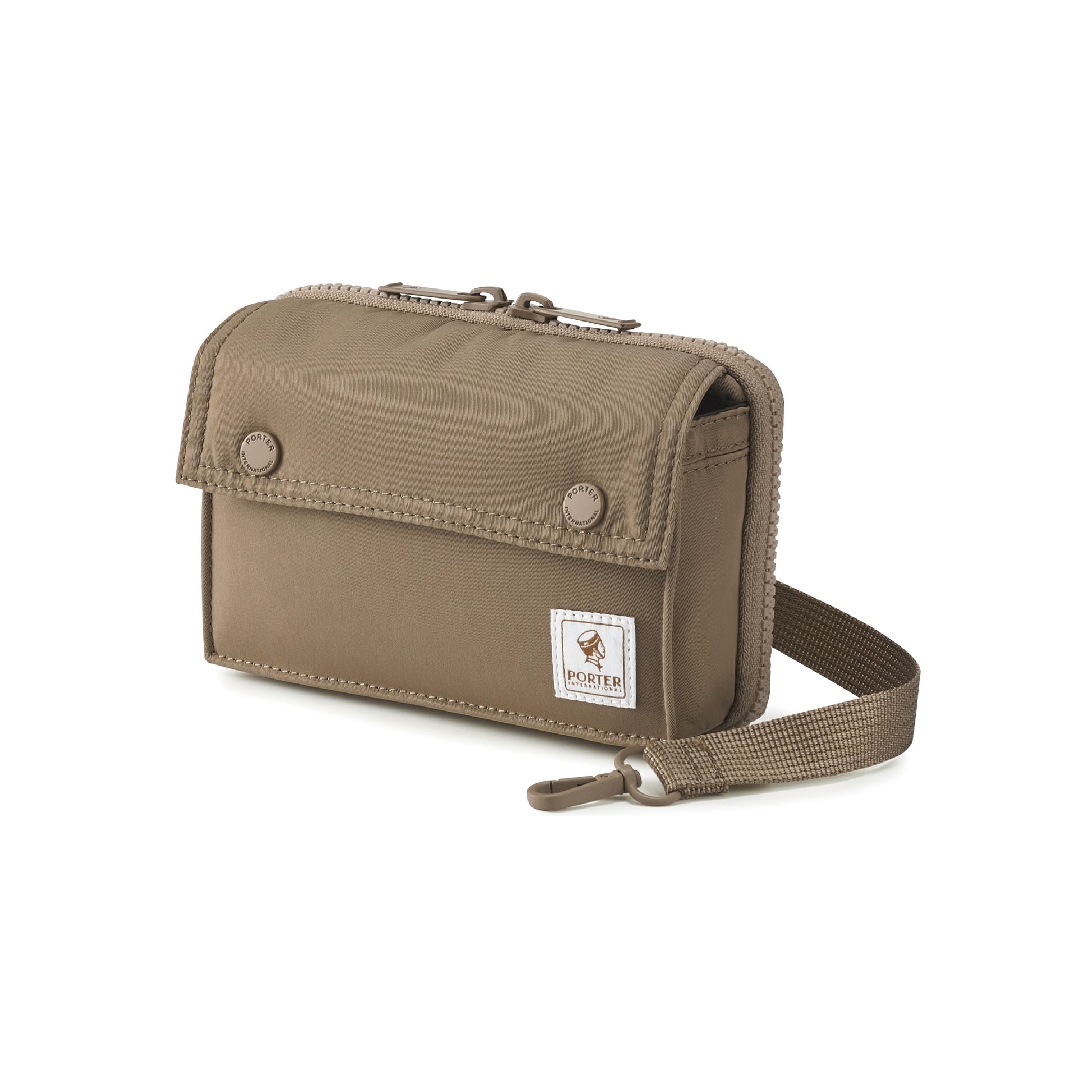 PORTER INTERNATIONAL Mid Shoulder Bag S Brown textured fabric crossbody bag flap pocket adjustable strap compact design