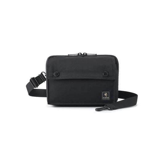 PORTER INTERNATIONAL Mid Shoulder Bag M Black textured fabric crossbody bag flap pocket adjustable strap compact design