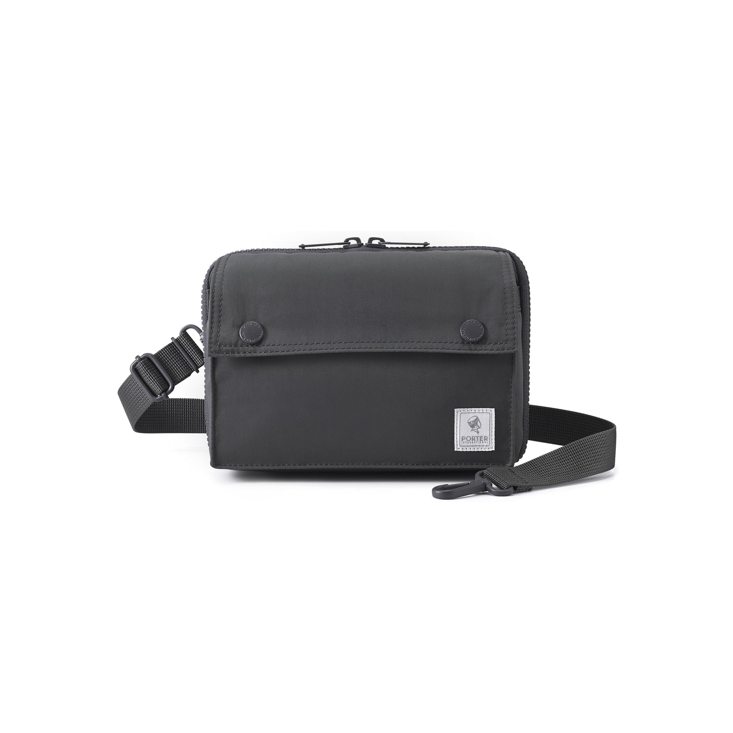 PORTER INTERNATIONAL Mid Shoulder Bag M Grey textured fabric crossbody bag flap pocket adjustable strap compact design