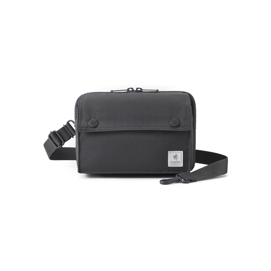 PORTER INTERNATIONAL Mid Shoulder Bag M Grey textured fabric crossbody bag flap pocket adjustable strap compact design